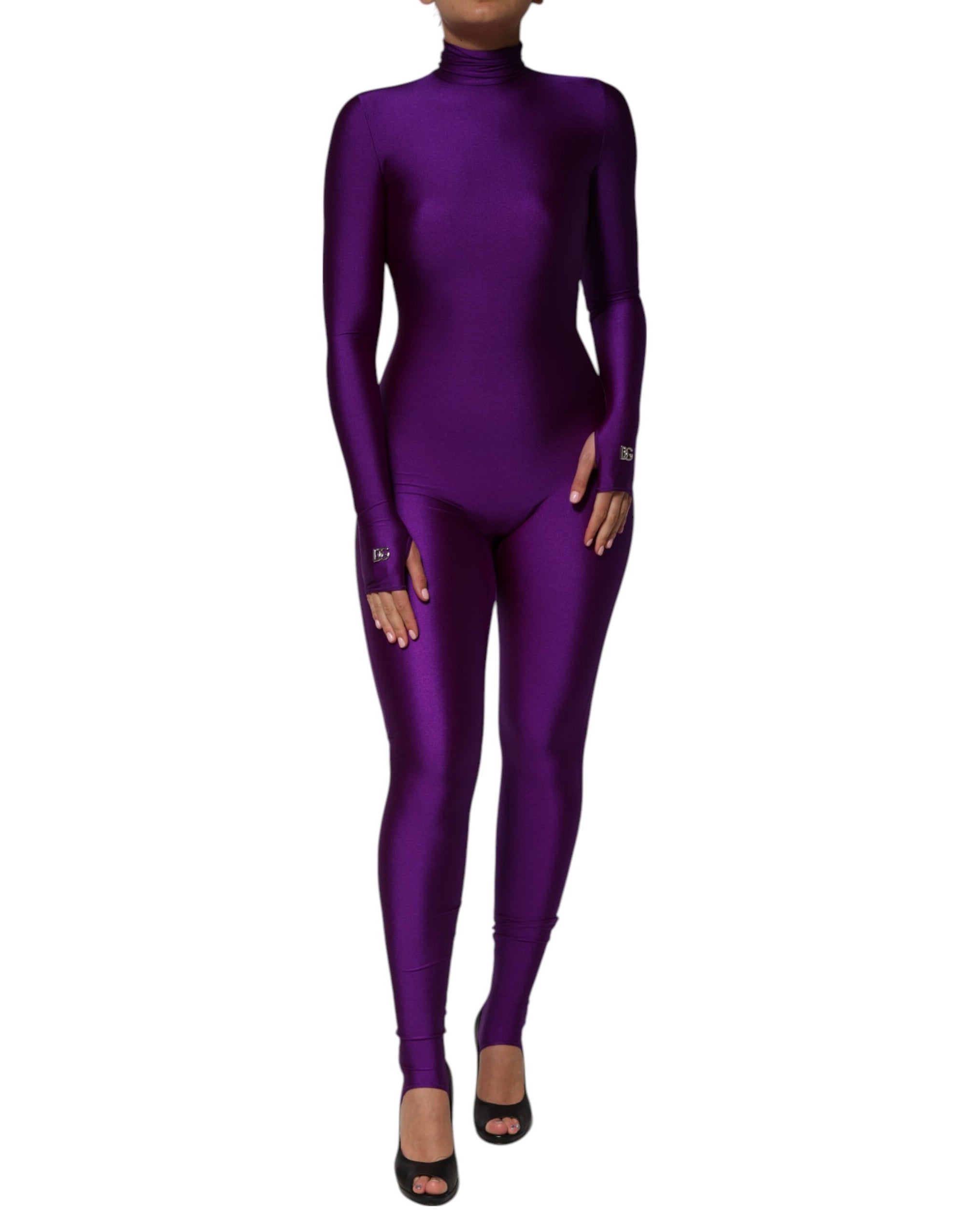 Robe moulante à col roulé en nylon violet Dolce & Gabbana