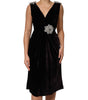 Dolce &amp; Gabbana Black Velvet Flower Embellishment Aline Dress