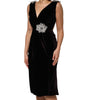 Dolce &amp; Gabbana Black Velvet Flower Embellishment Aline Dress