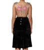 Dolce &amp; Gabbana Black Velvet Flower Embellishment Aline Dress