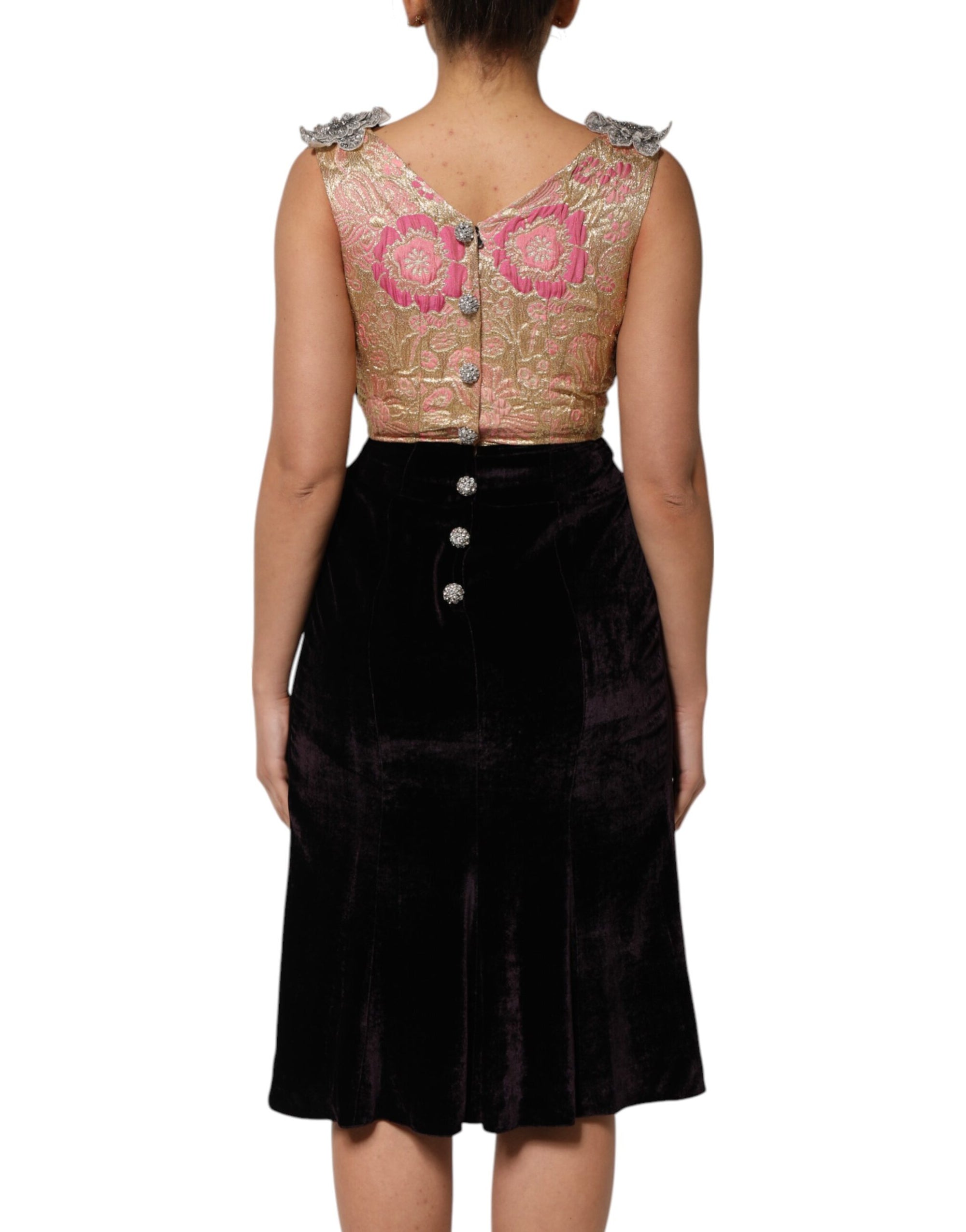 Dolce &amp; Gabbana Black Velvet Flower Embellishment Aline Dress