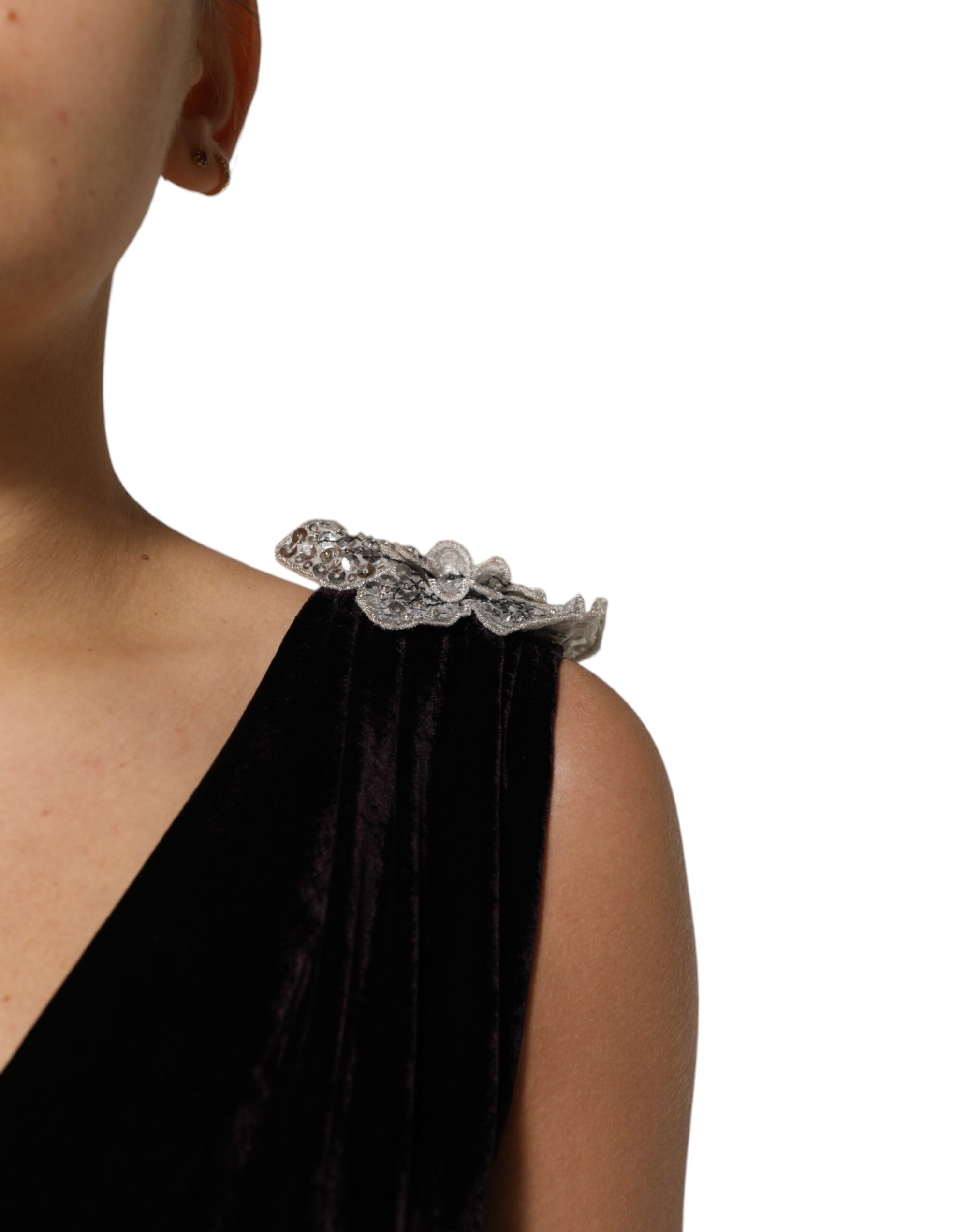 Dolce &amp; Gabbana Black Velvet Flower Embellishment Aline Dress