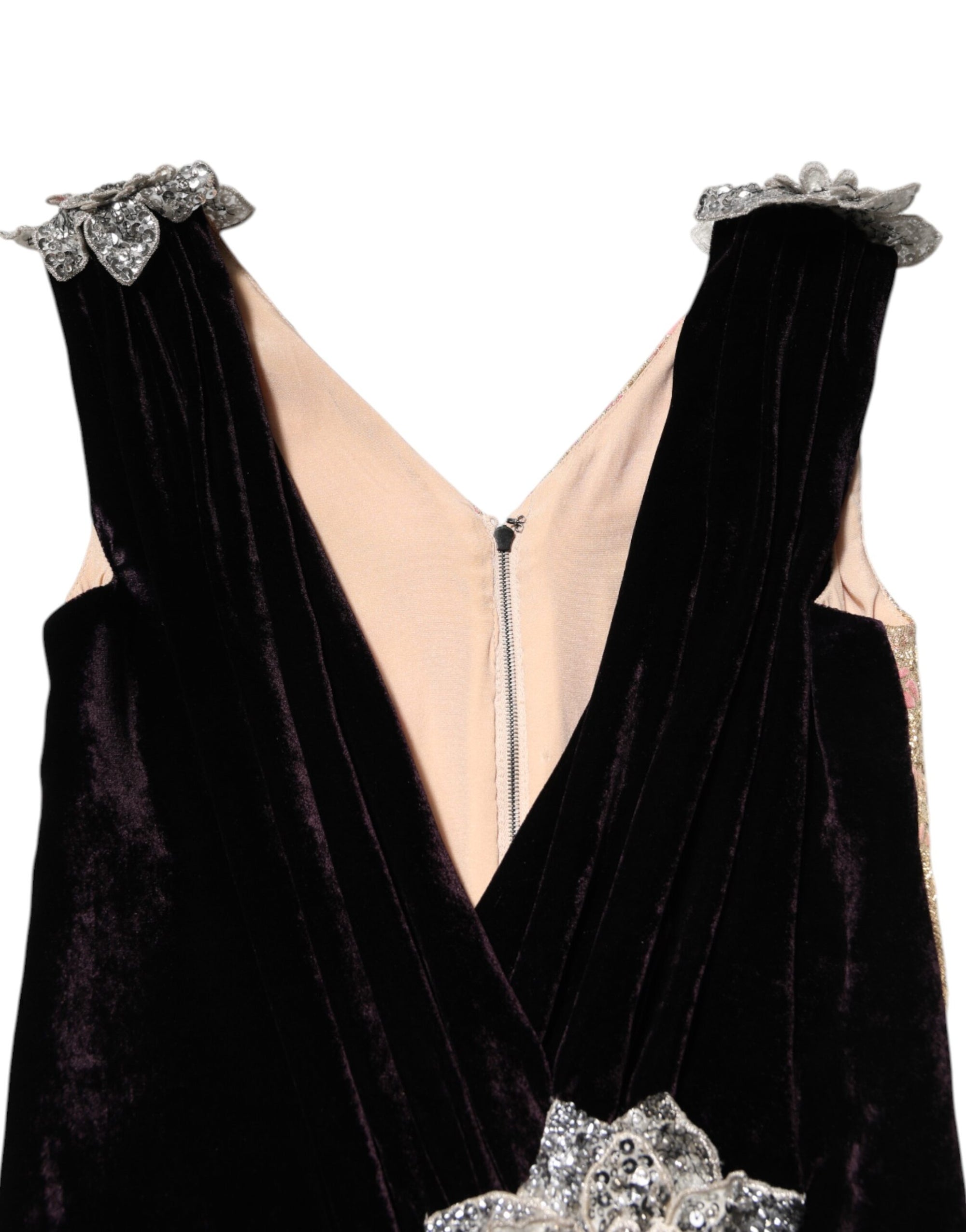 Dolce &amp; Gabbana Black Velvet Flower Embellishment Aline Dress