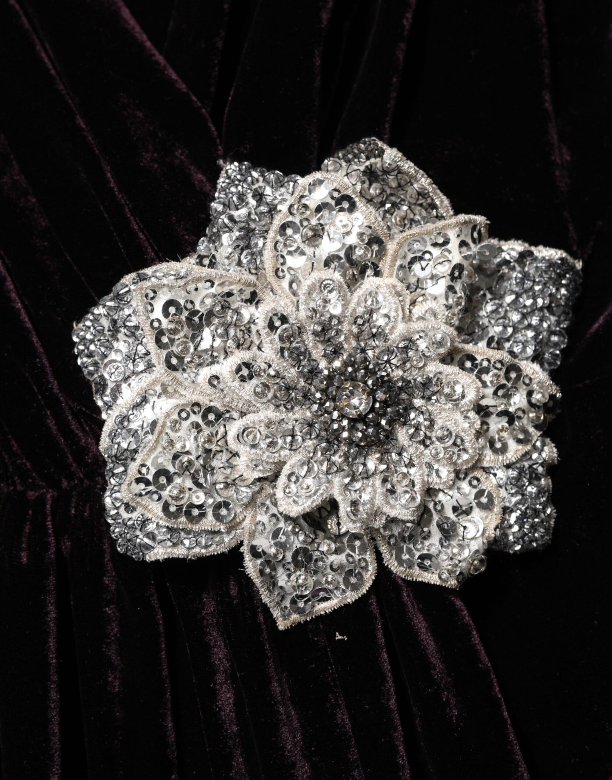 Dolce &amp; Gabbana Black Velvet Flower Embellishment Aline Dress