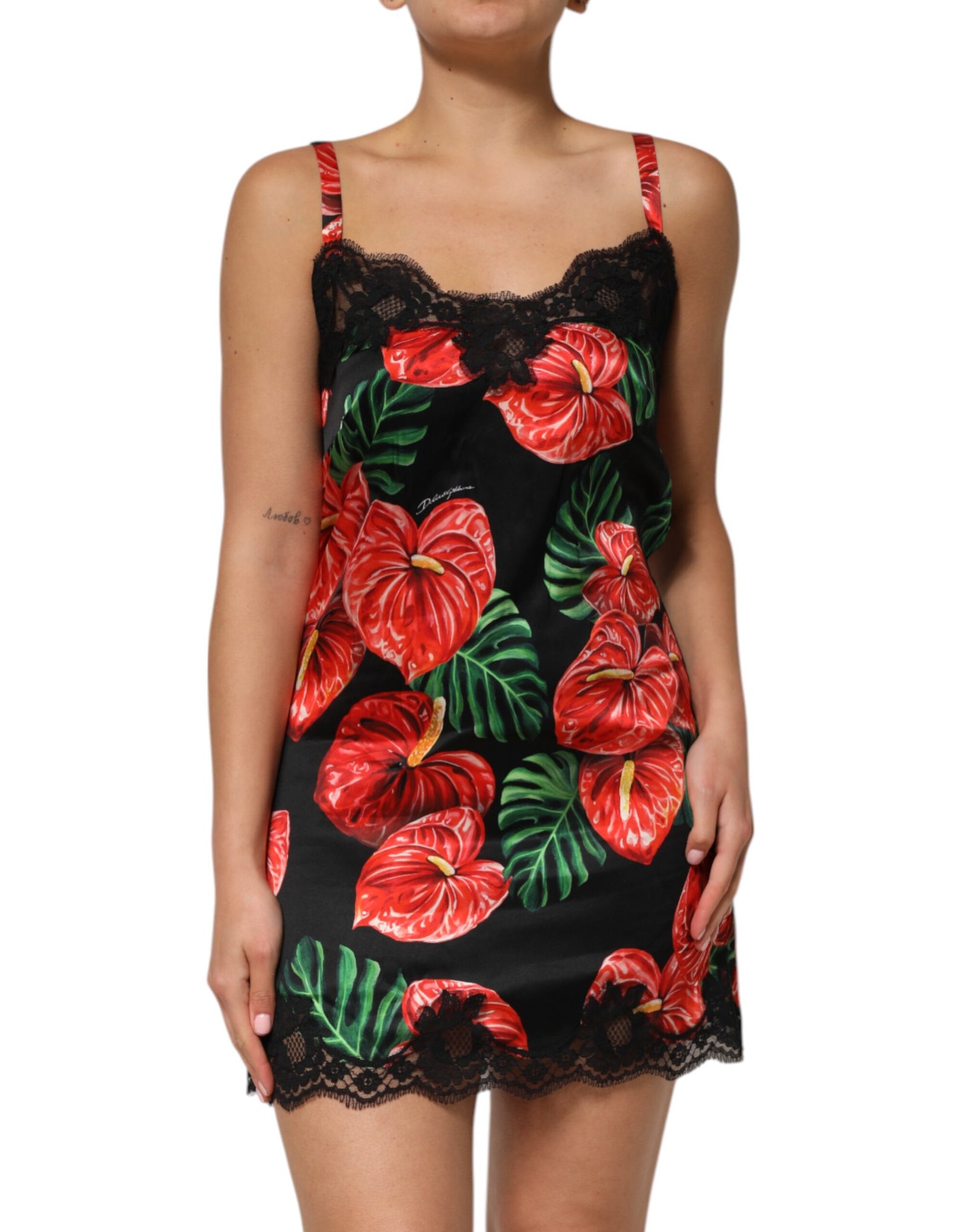 Dolce & Gabbana Black Floral Lace Trim Chemise Lingerie Dress
