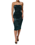 Dolce &amp; Gabbana Green Silk Satin Fitted Strapless Dress