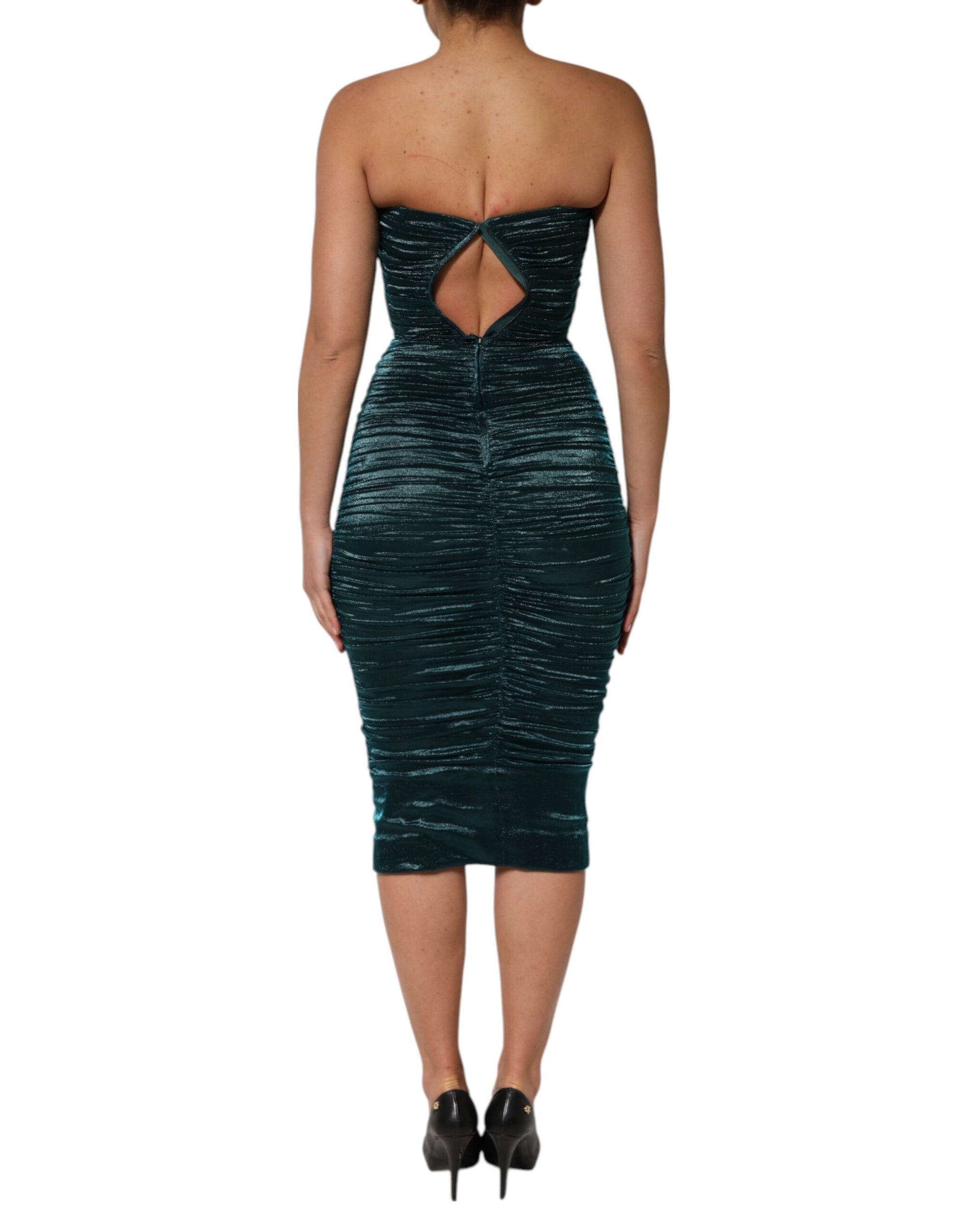 Dolce &amp; Gabbana Green Silk Satin Fitted Strapless Dress