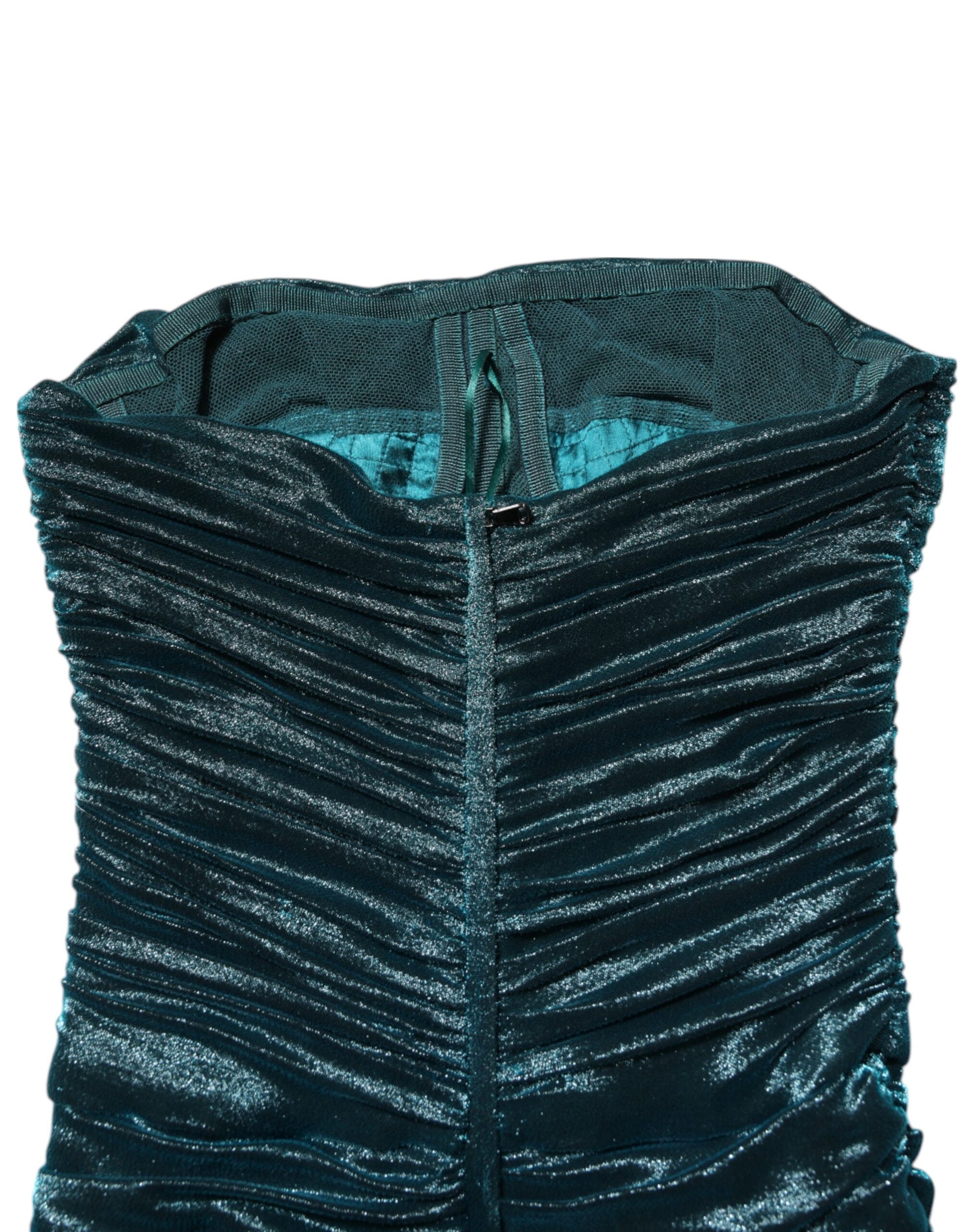 Dolce &amp; Gabbana Green Silk Satin Fitted Strapless Dress