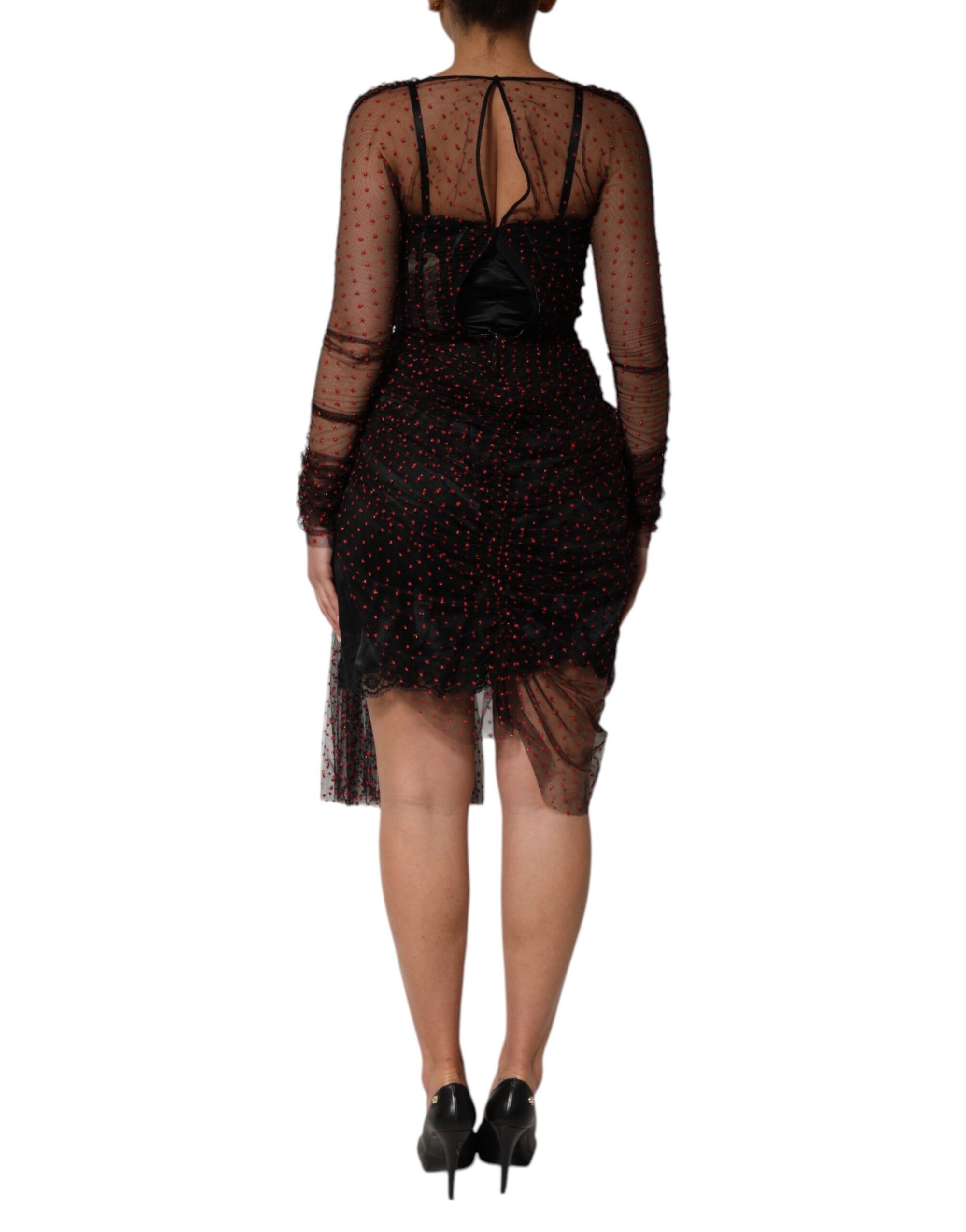 Dolce &amp; Gabbana Black Lace Trim Long Sleeve Sheath Mini Dress