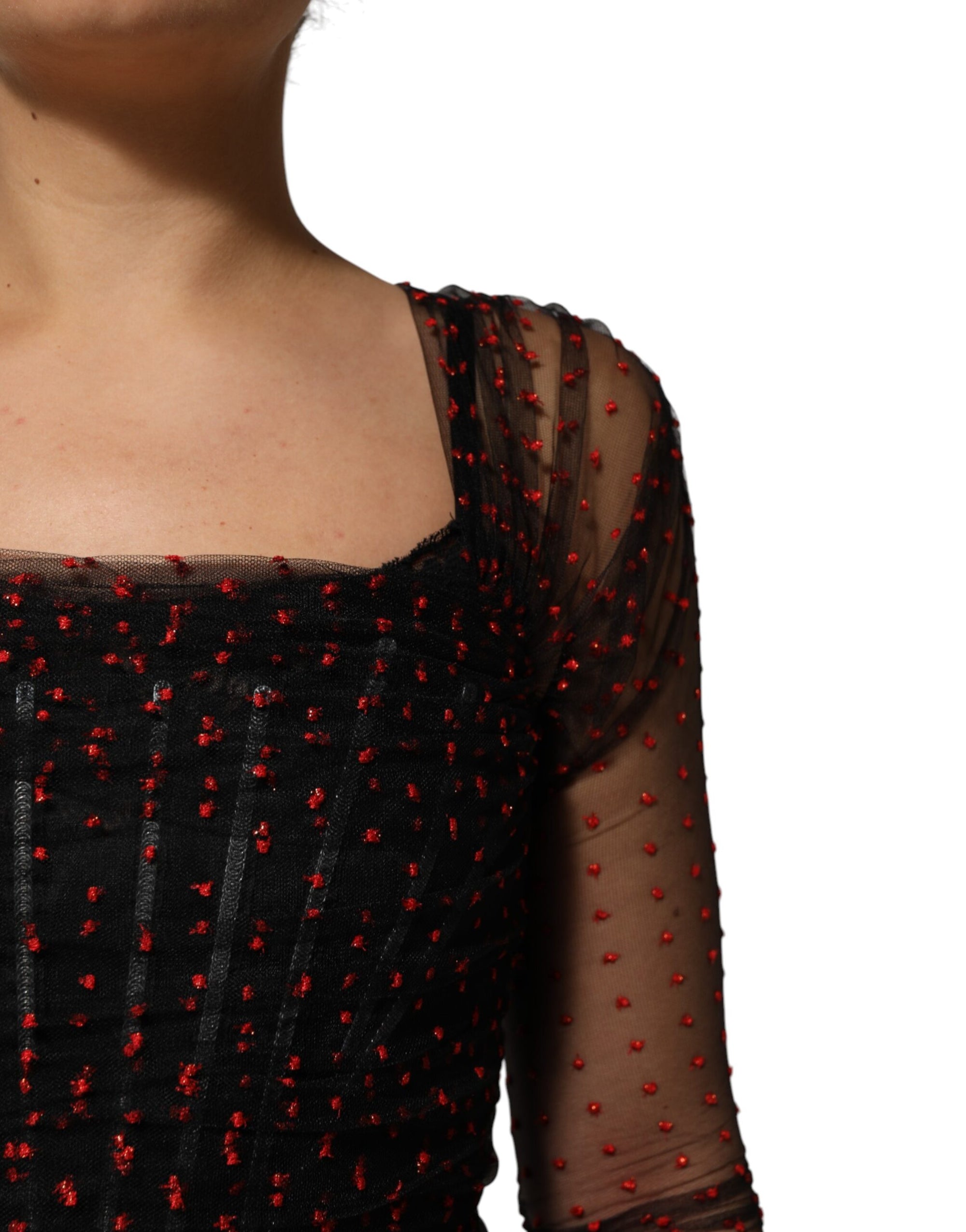 Dolce &amp; Gabbana Black Lace Trim Long Sleeve Sheath Mini Dress