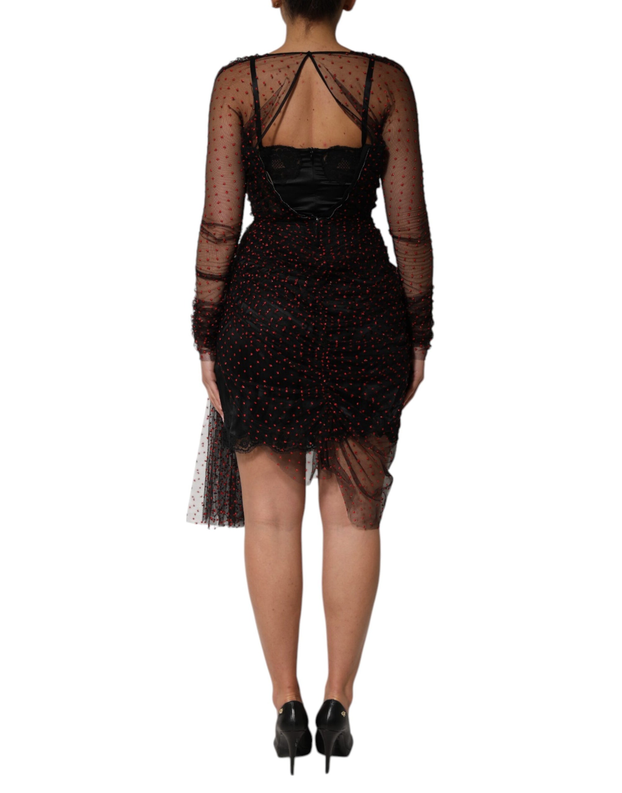 Dolce &amp; Gabbana Black Lace Trim Long Sleeve Sheath Mini Dress