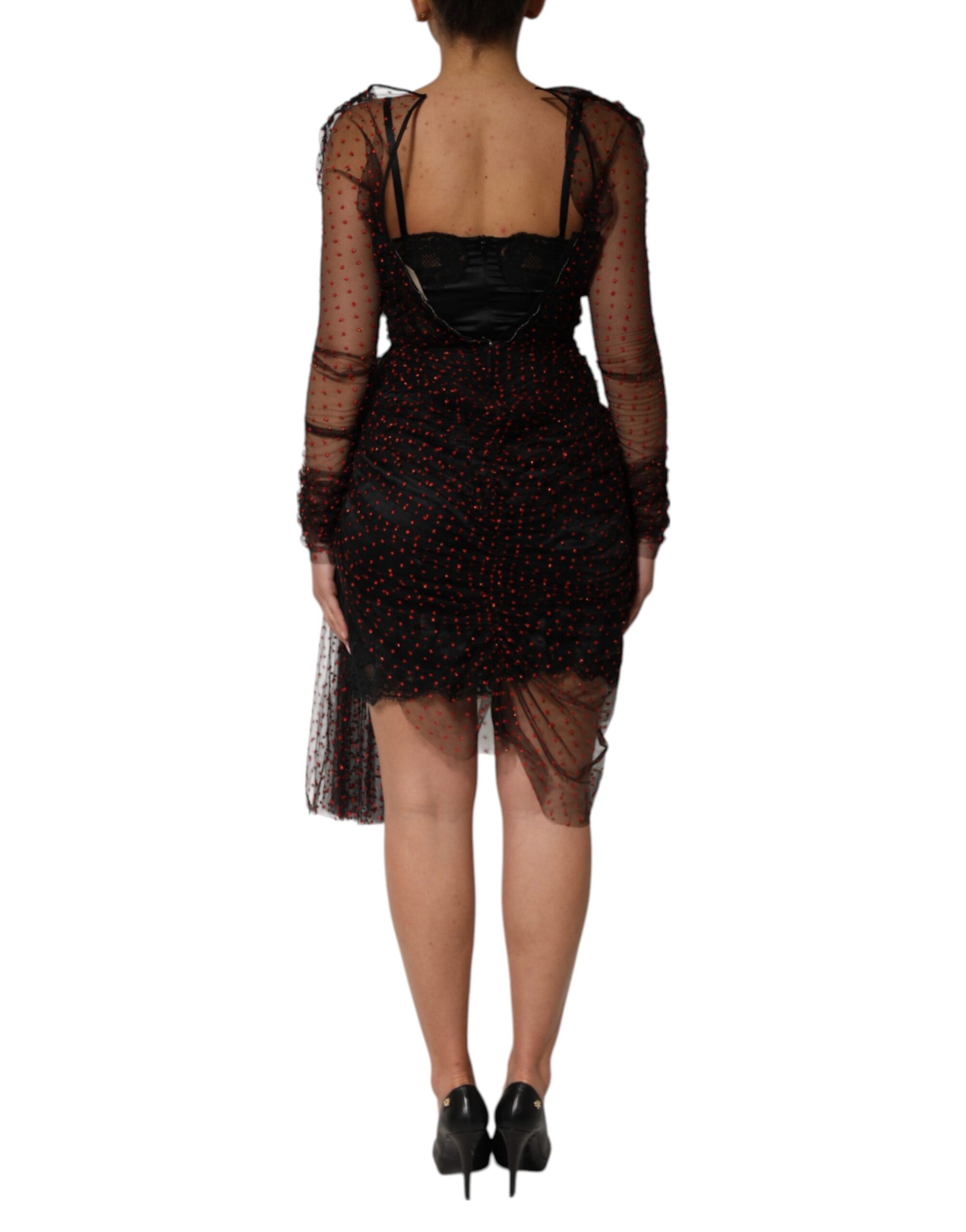 Dolce &amp; Gabbana Black Lace Trim Long Sleeve Sheath Mini Dress