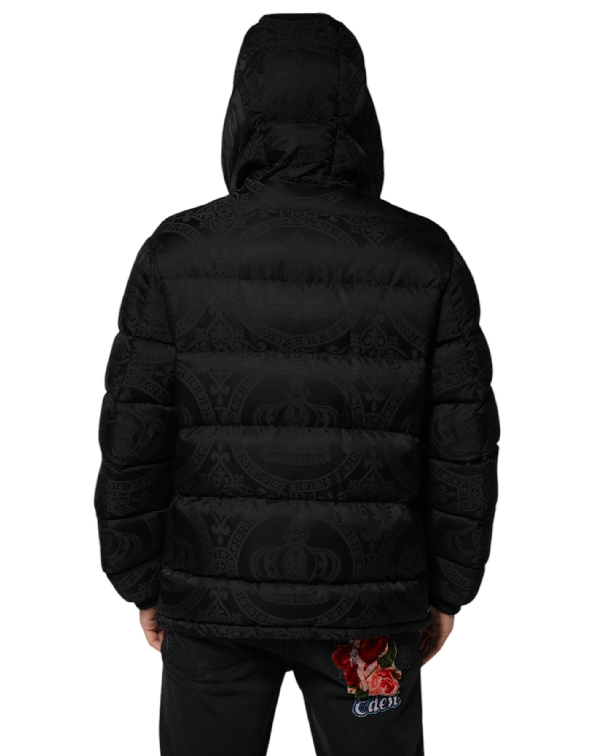 Dolce &amp; Gabbana Doudoune à capuche matelassée en jacquard noir