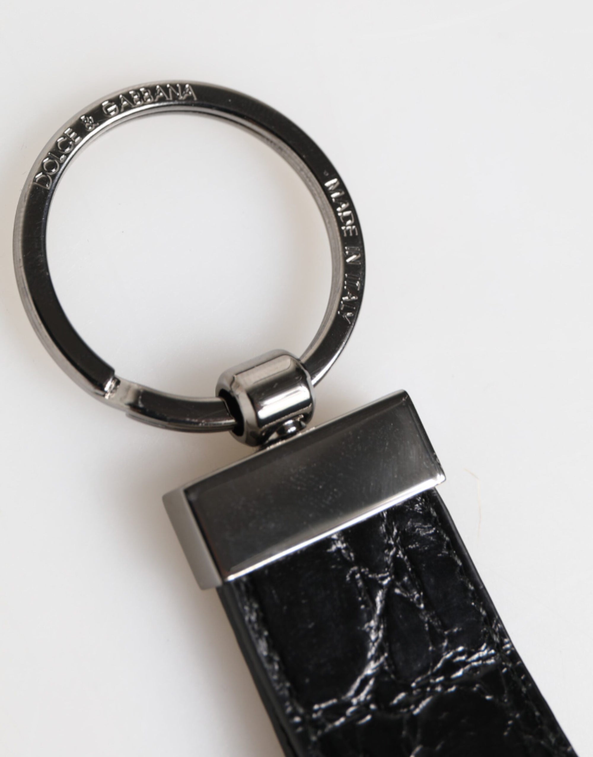 Porte-clés Dolce &amp; Gabbana en cuir noir avec logo en métal pour homme