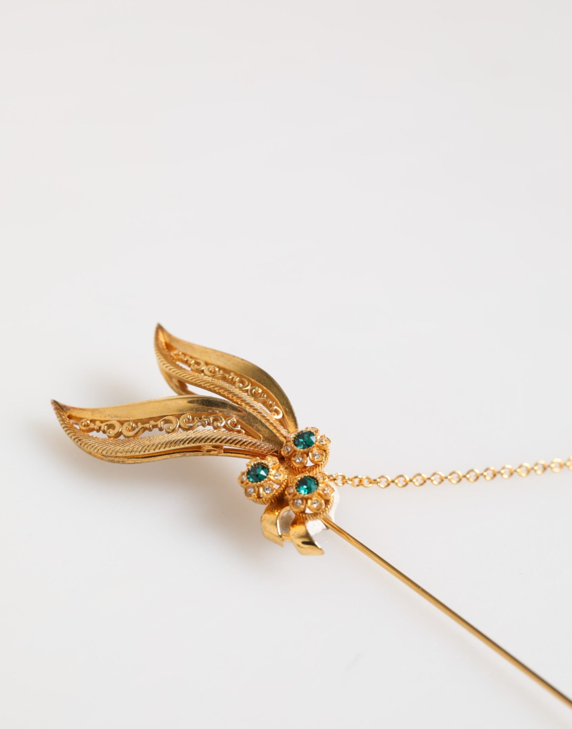 Dolce & Gabbana Gold Tone 925 Sterling Silver Crystal Chain Pin Brooch