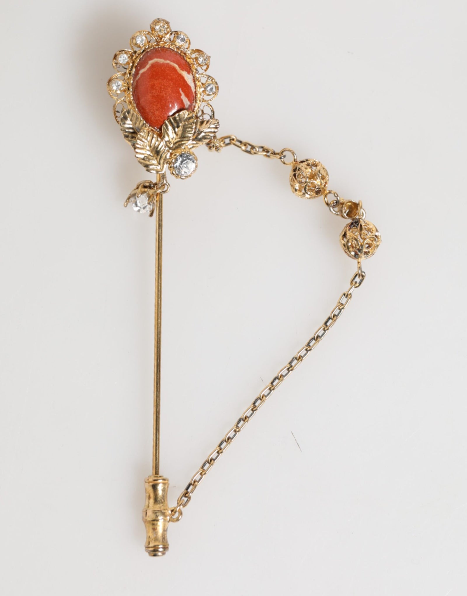 Broche Dolce &amp; Gabbana en argent sterling 925 avec chaîne en laiton doré et cristaux