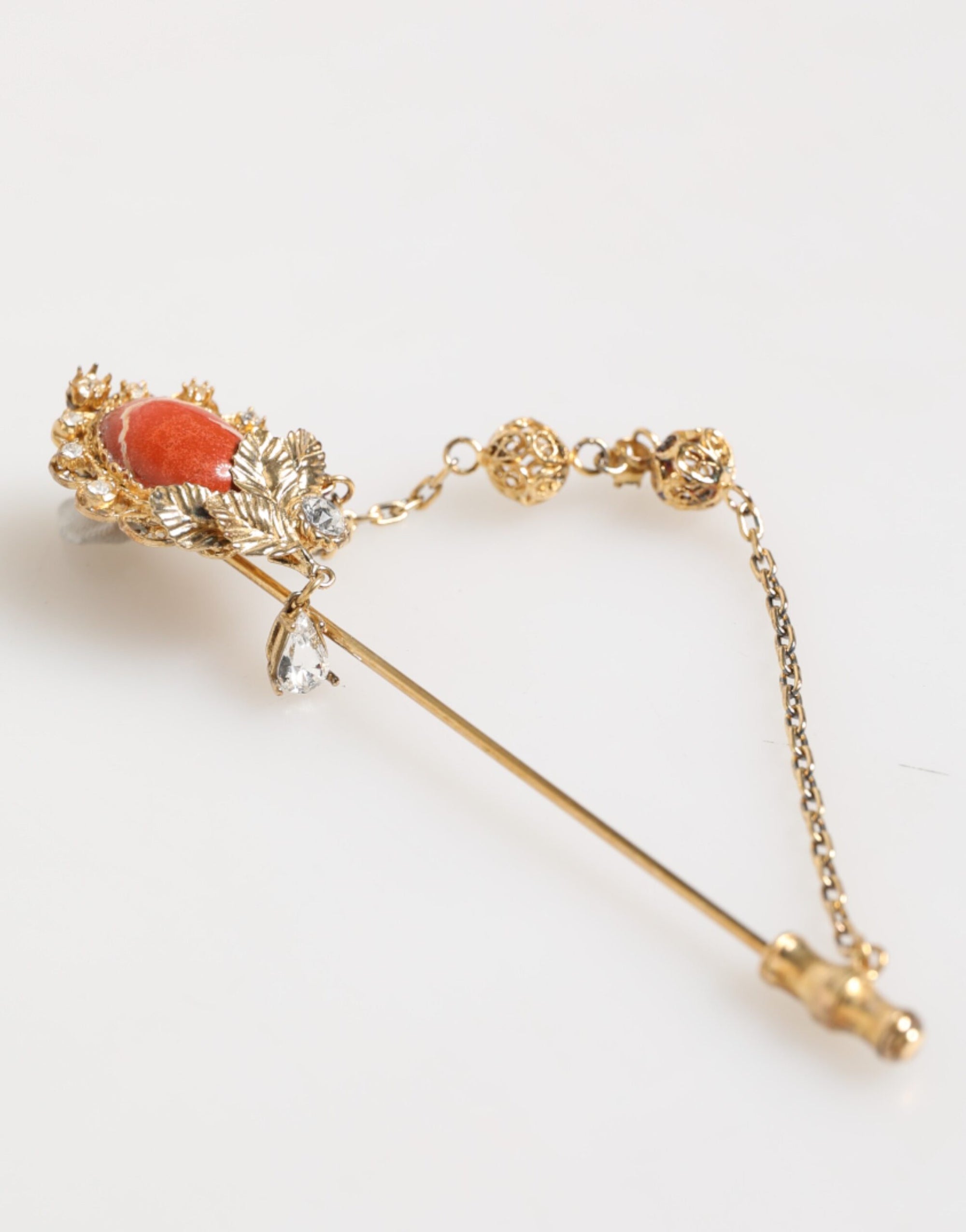 Broche Dolce &amp; Gabbana en argent sterling 925 avec chaîne en laiton doré et cristaux