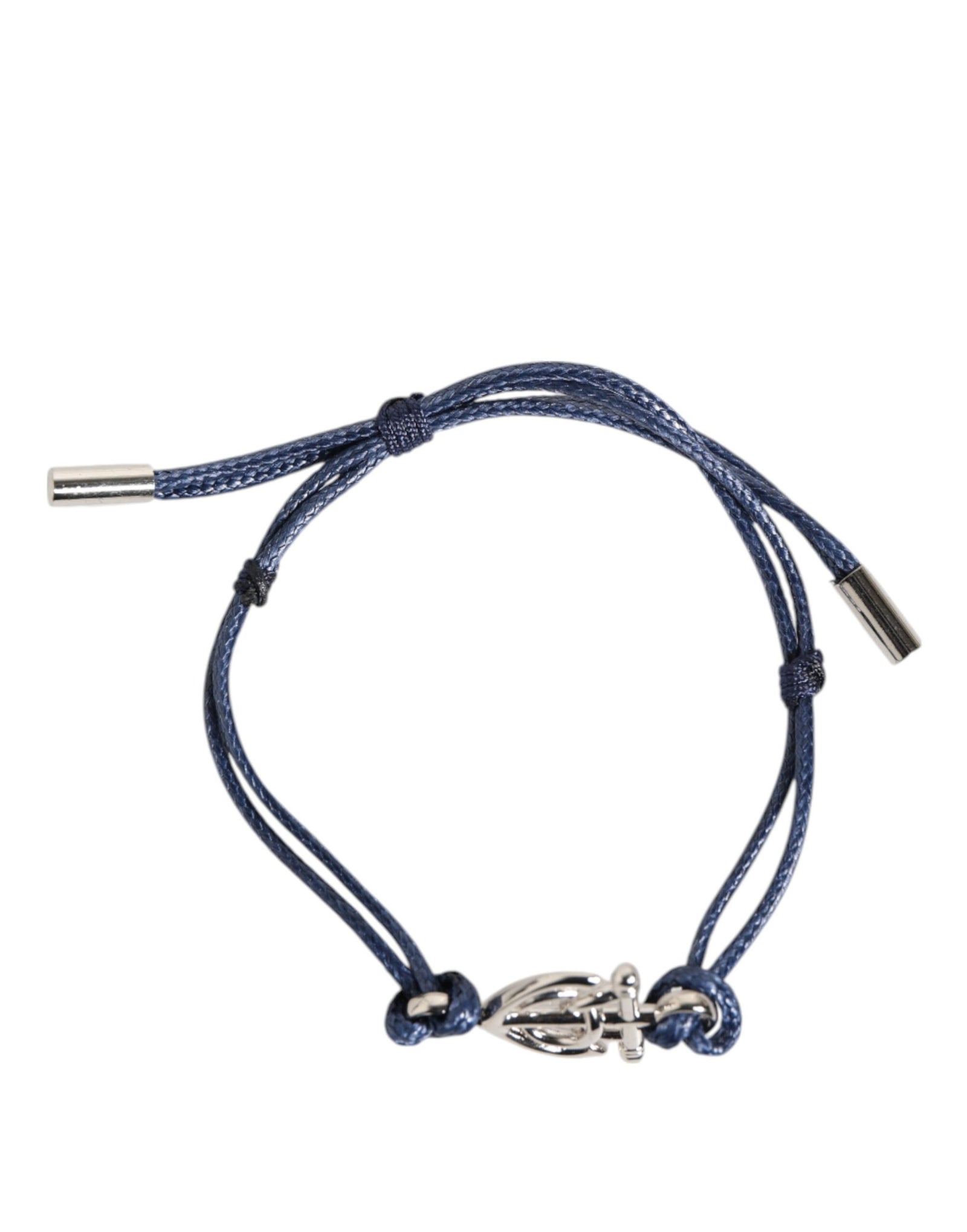 Bracelet homme Dolce &amp; Gabbana en laiton argenté avec logo DG et cordon bleu MARINA