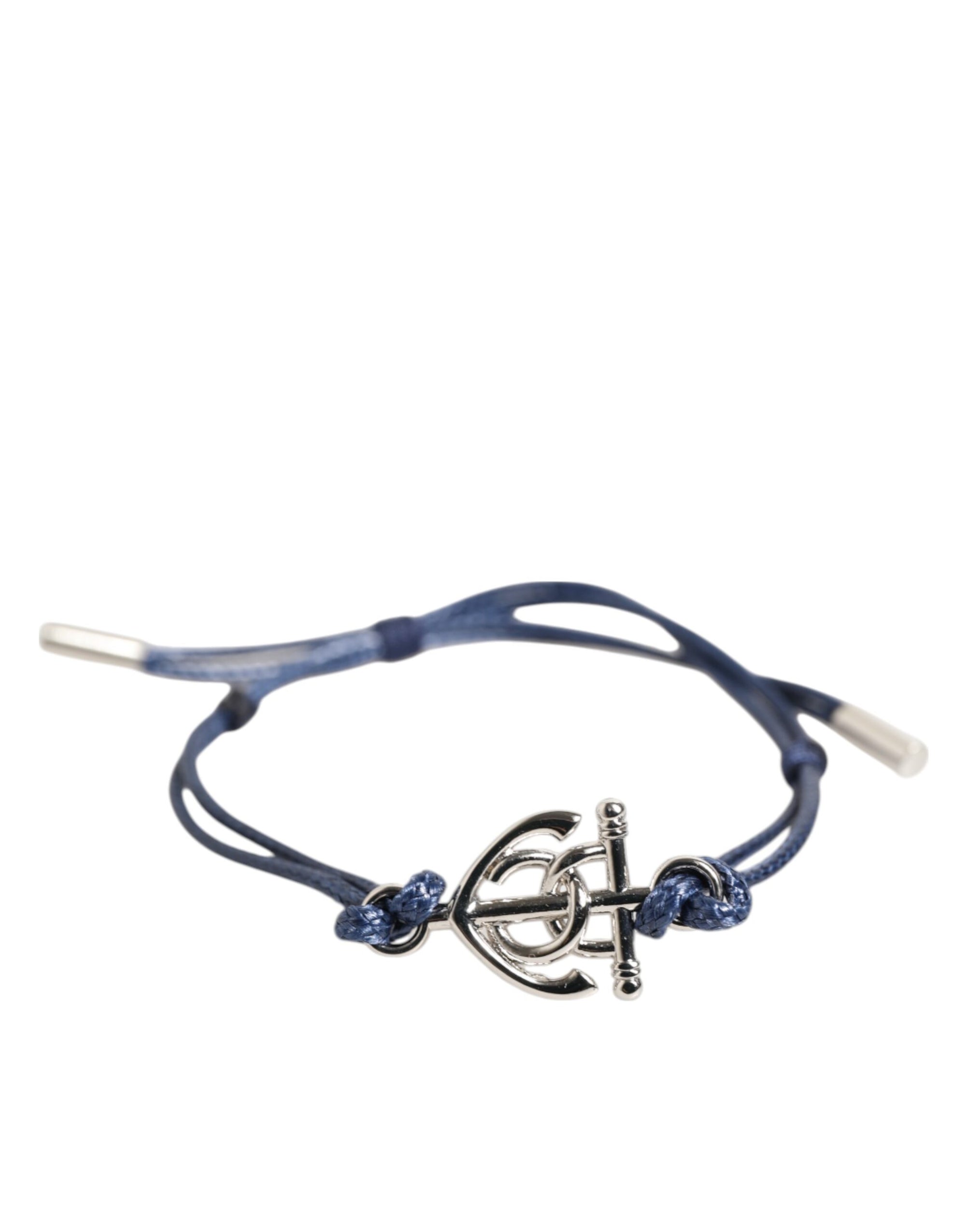 Bracelet homme Dolce &amp; Gabbana en laiton argenté avec logo DG et cordon bleu MARINA