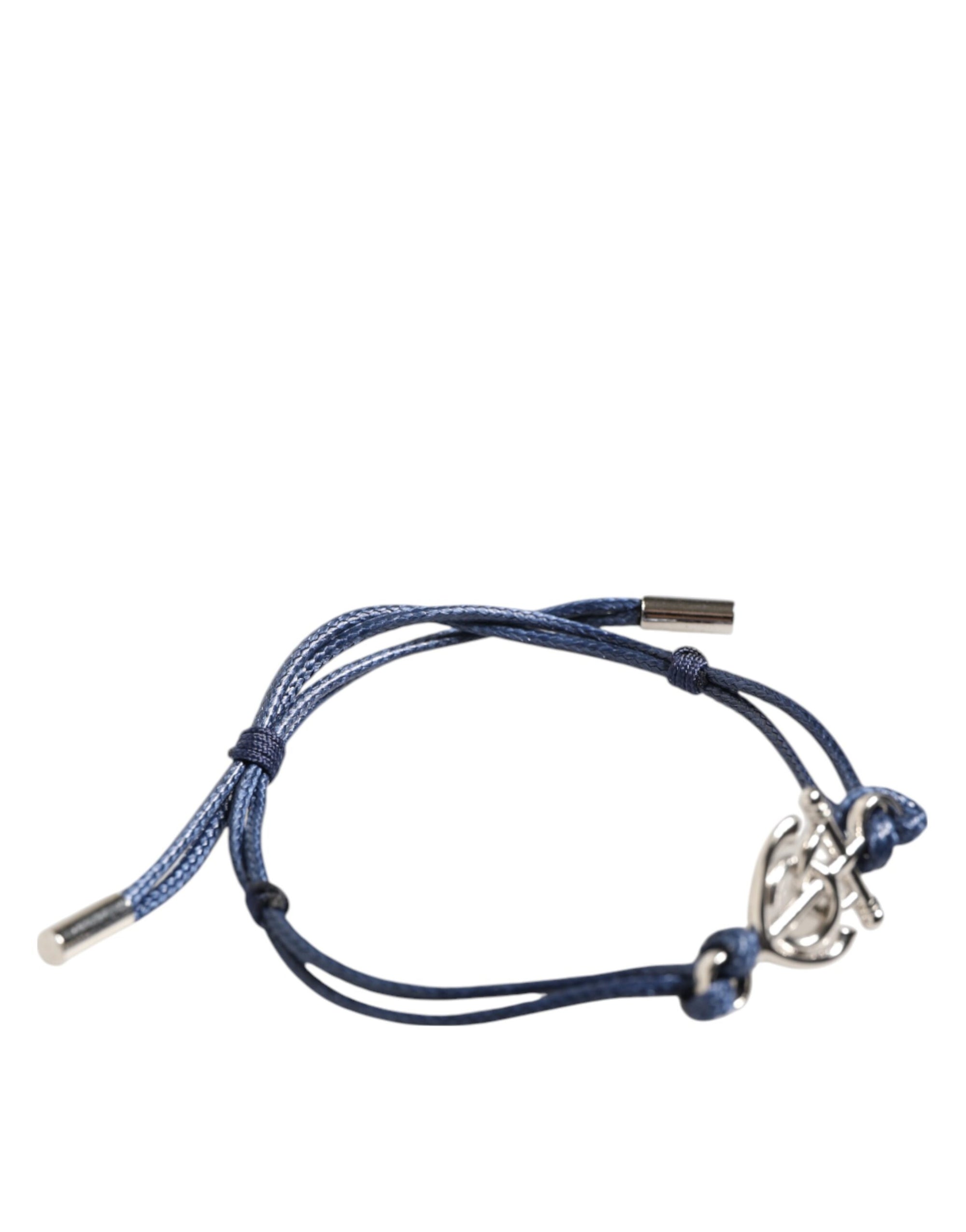 Bracelet homme Dolce &amp; Gabbana en laiton argenté avec logo DG et cordon bleu MARINA