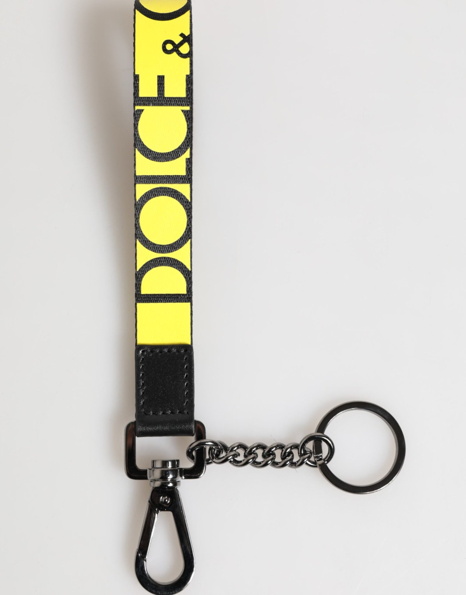 Dolce &amp; Gabbana Yellow Logo Nylon Silver Brass Holder Keychain Keyring