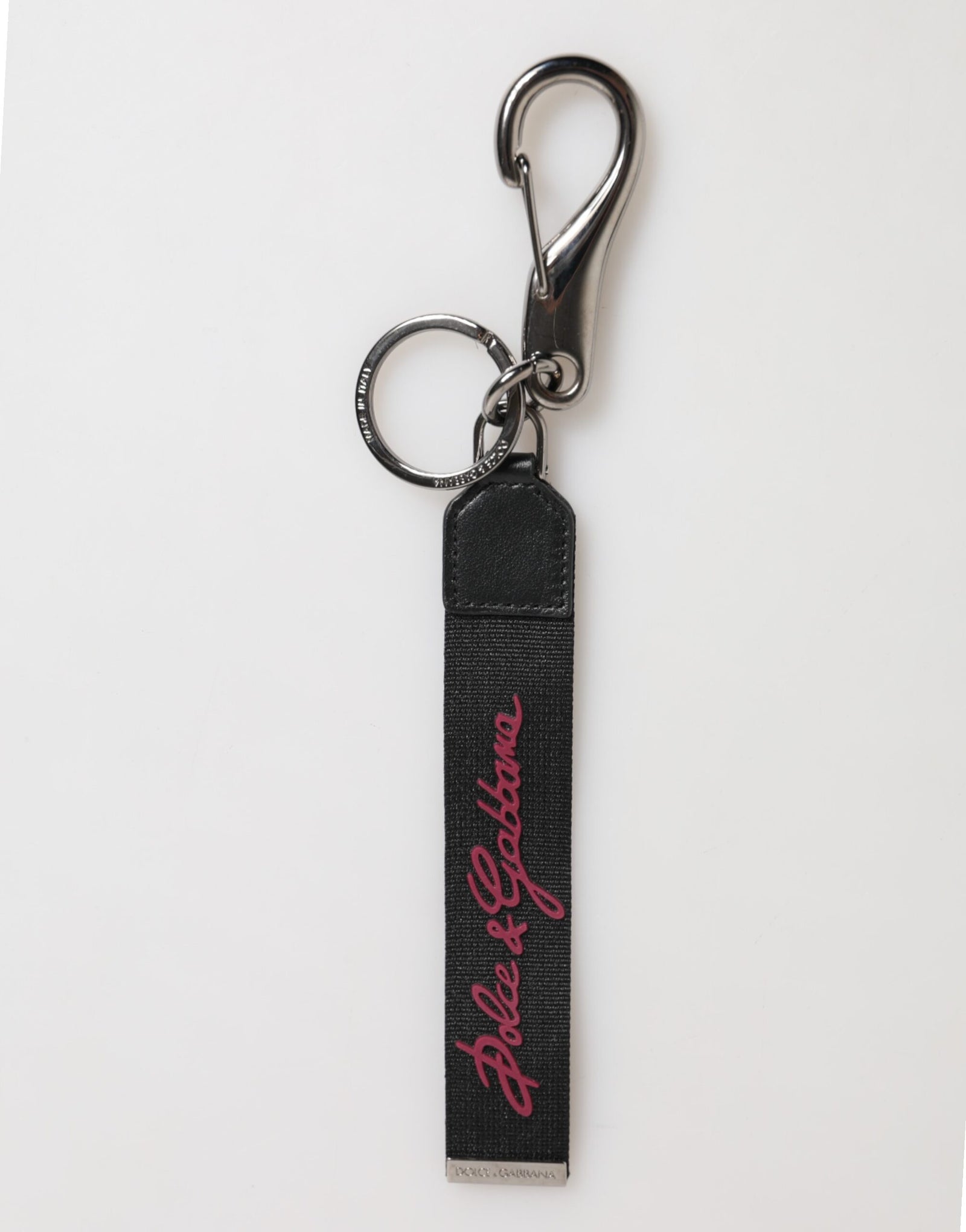 Dolce &amp; Gabbana Black Red Polyester DG Logo Silver Men Keychain Keyring