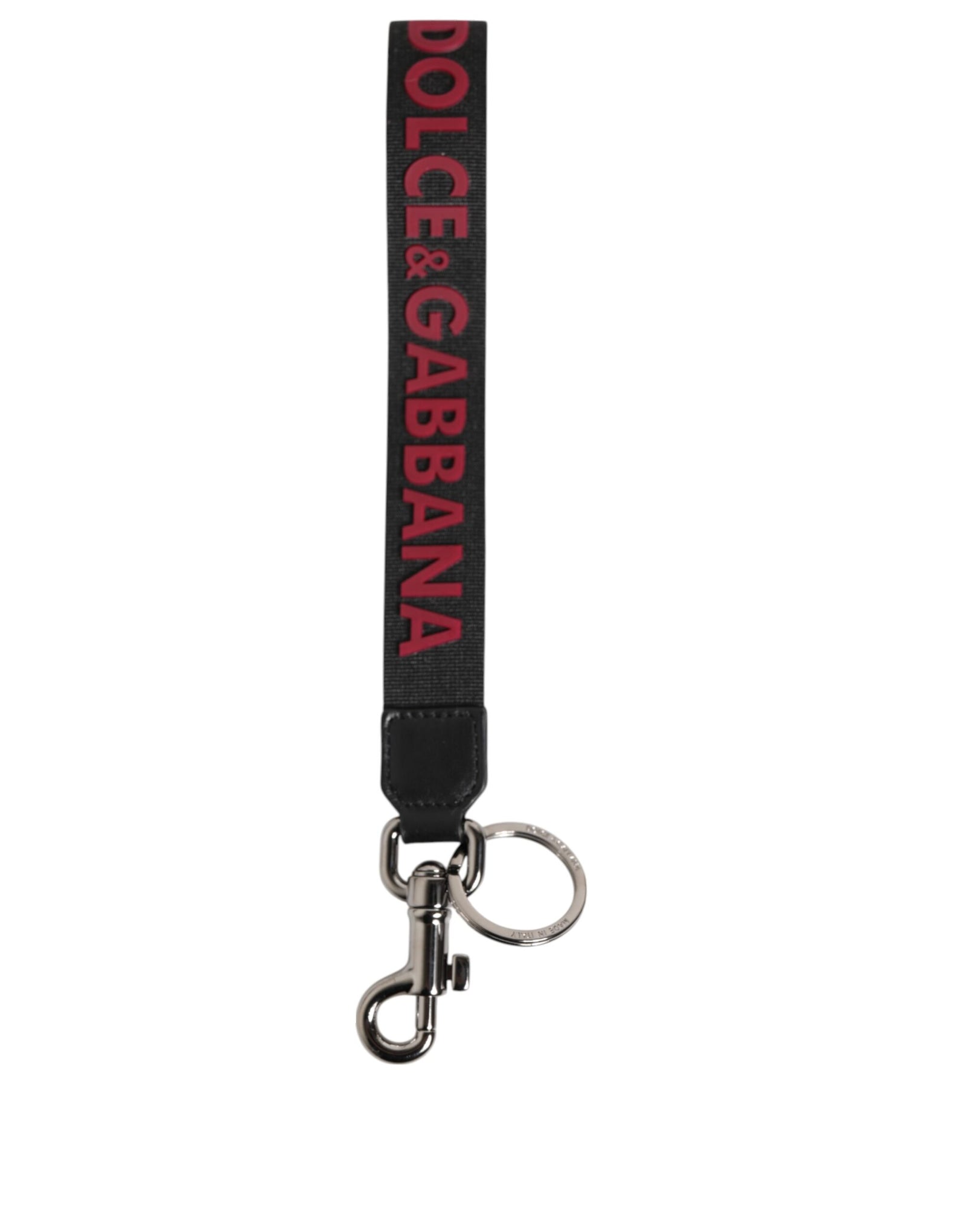 Dolce &amp; Gabbana Black Red DG Logo Polyester Silver Men Keychain Keyring