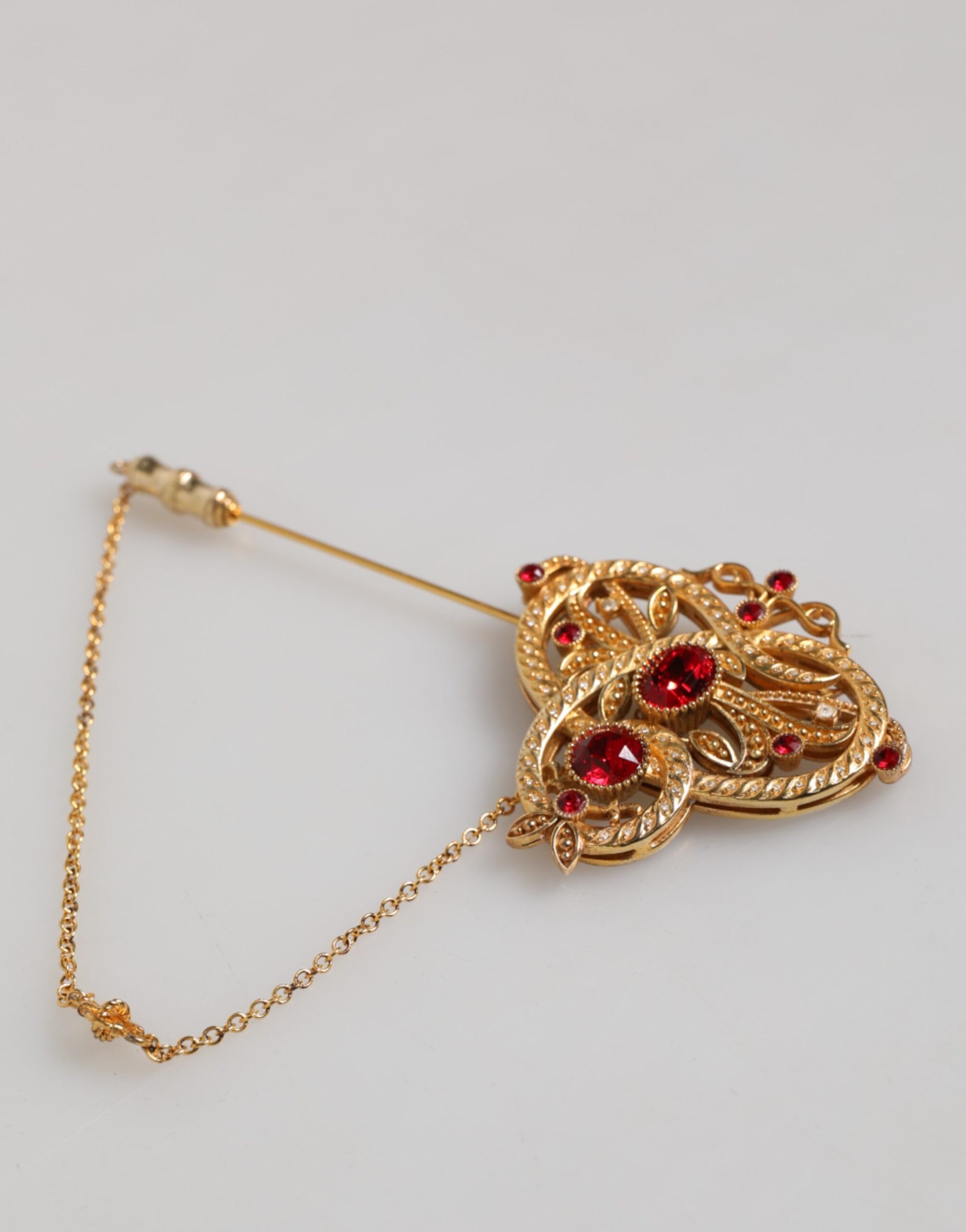 Broche Dolce &amp; Gabbana en argent sterling 925 doré avec chaîne et cristaux