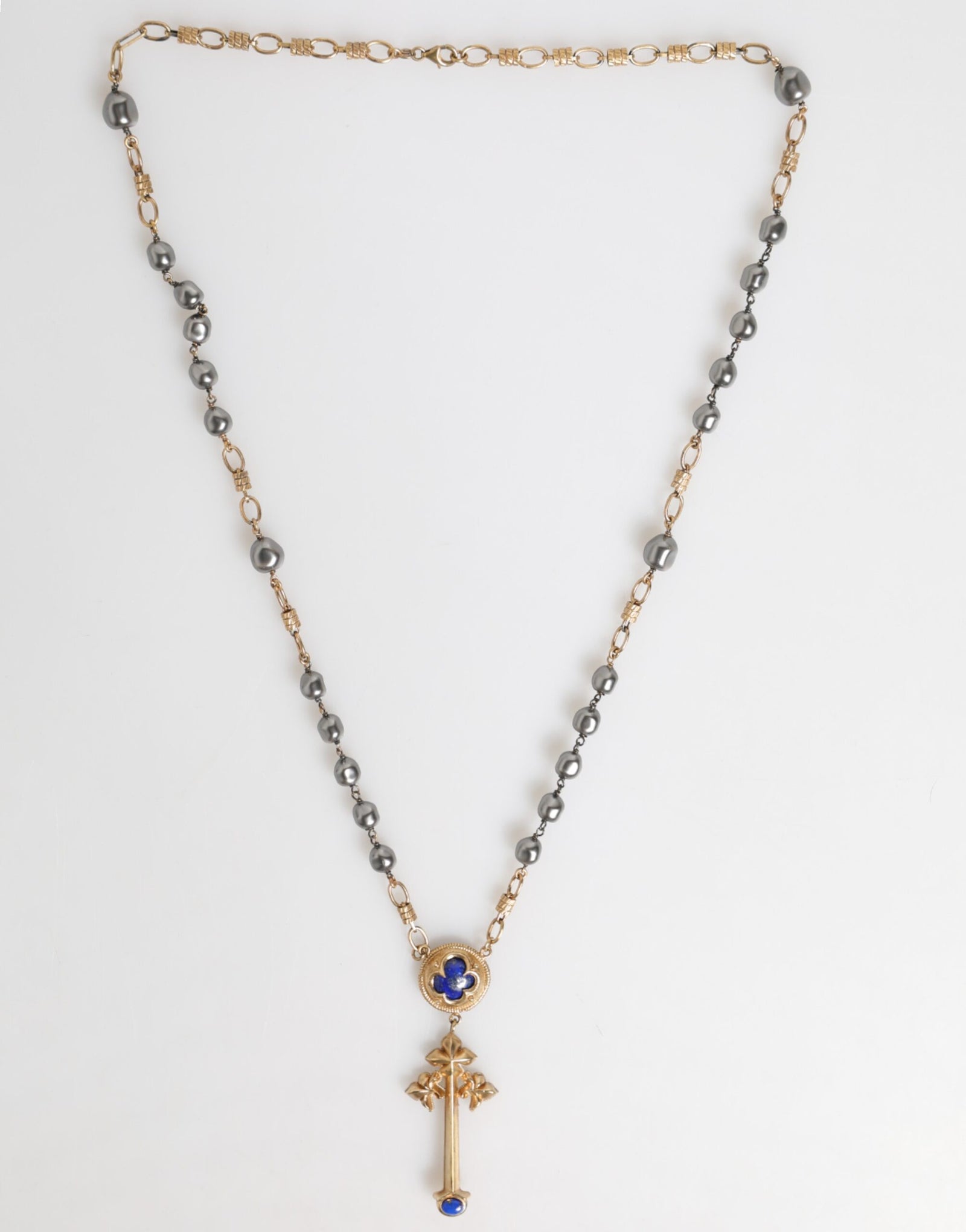 Collier Dolce &amp; Gabbana avec chaîne à perles dorées et croix religieuse