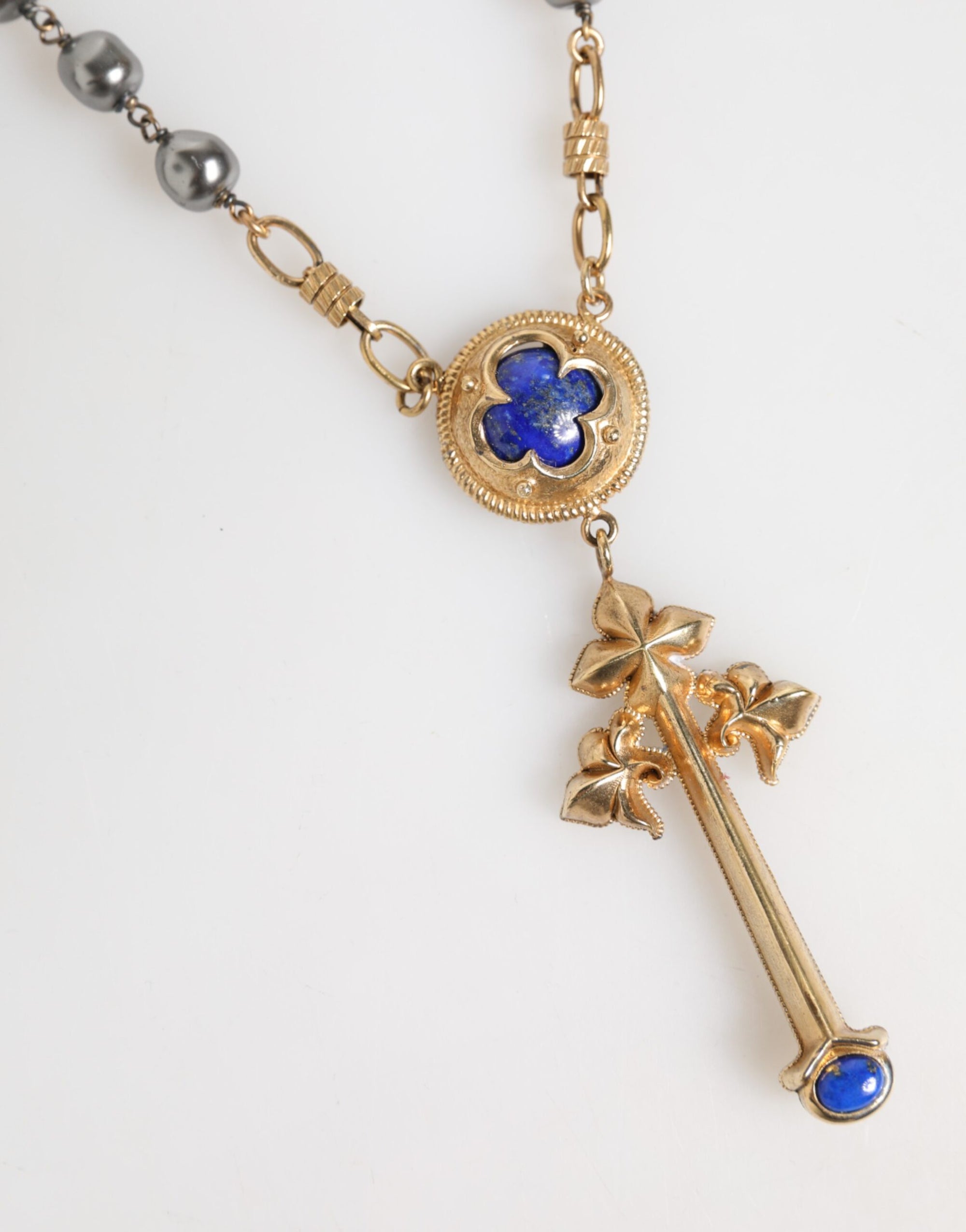 Collier Dolce &amp; Gabbana avec chaîne à perles dorées et croix religieuse