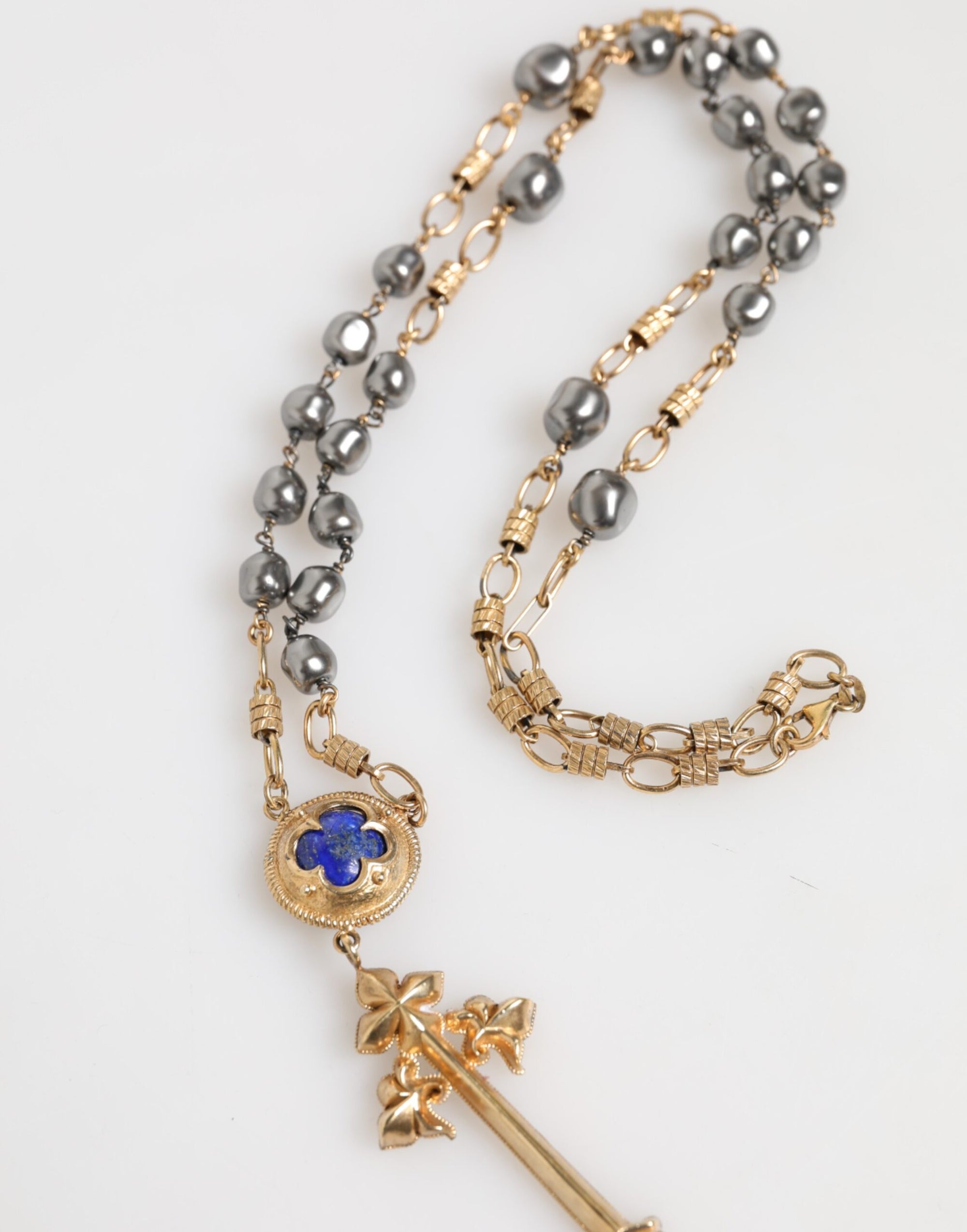 Collier Dolce &amp; Gabbana avec chaîne à perles dorées et croix religieuse