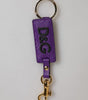 Dolce & Gabbana Logo DG Morado Llavero Metal Dorado Piel