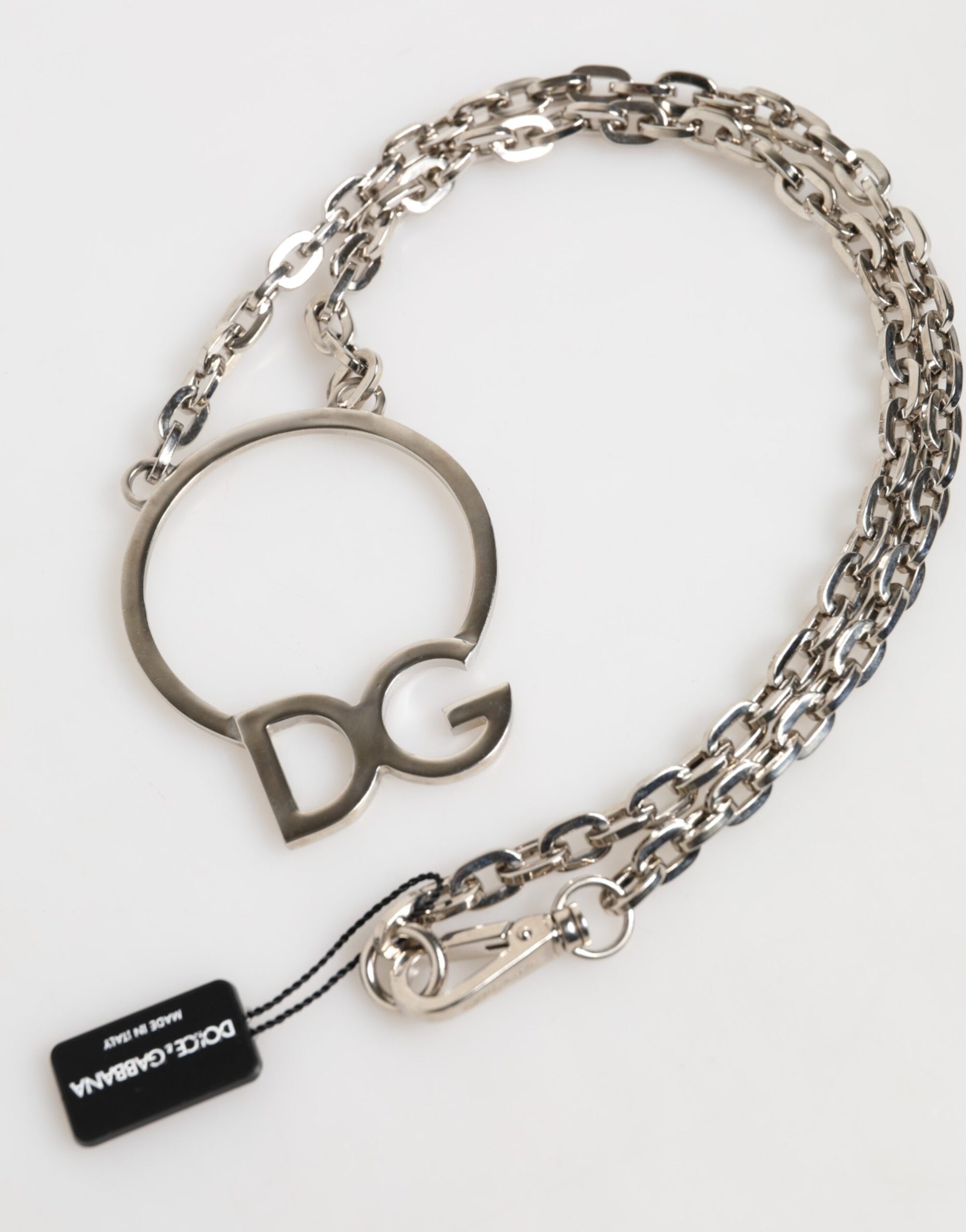 Collier Dolce &amp; Gabbana en laiton argenté avec pendentif logo DG pour homme