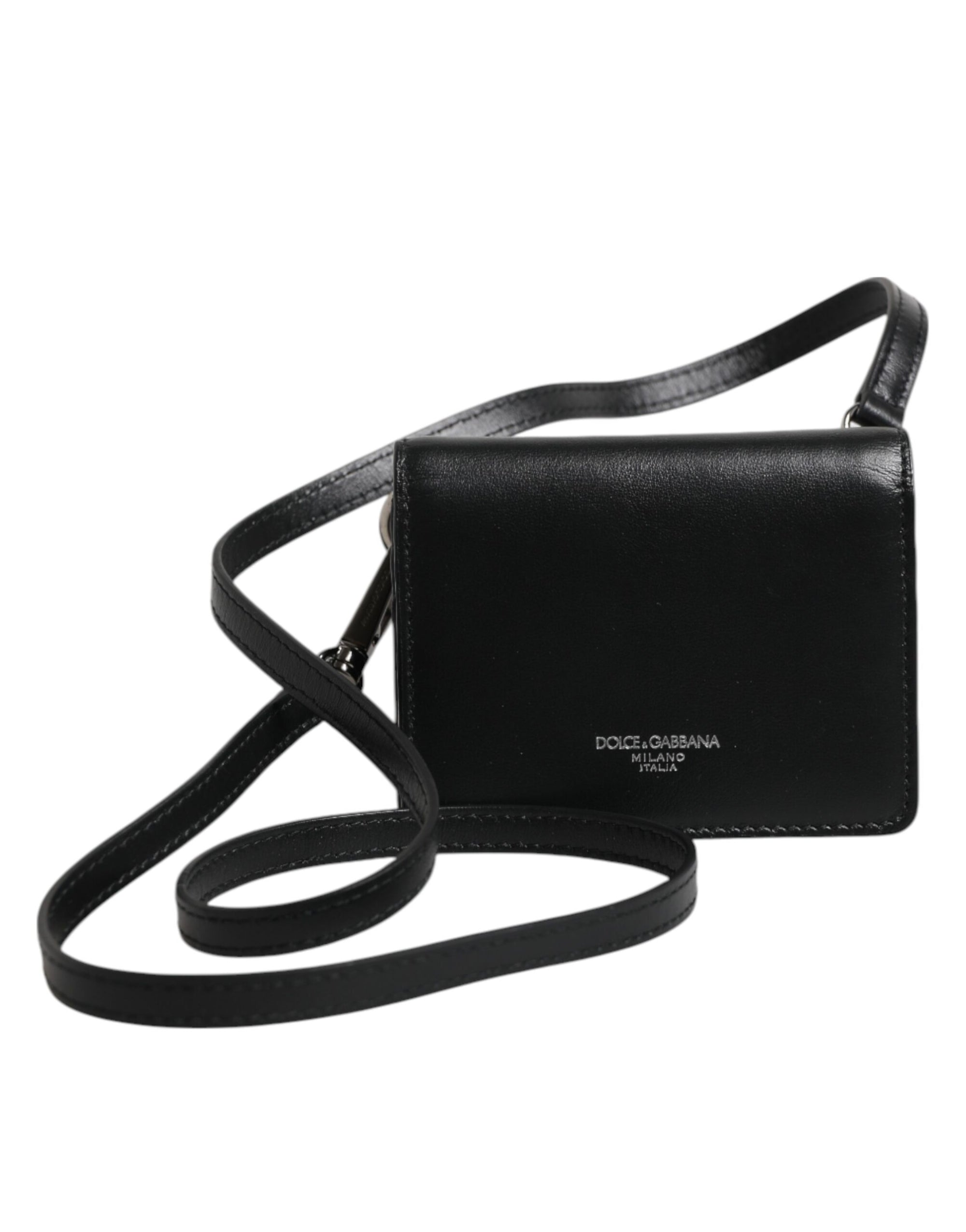 Dolce & Gabbana Negro de cuero Bifold Tarjetero Crossbody Hombres Borse Bolsa
