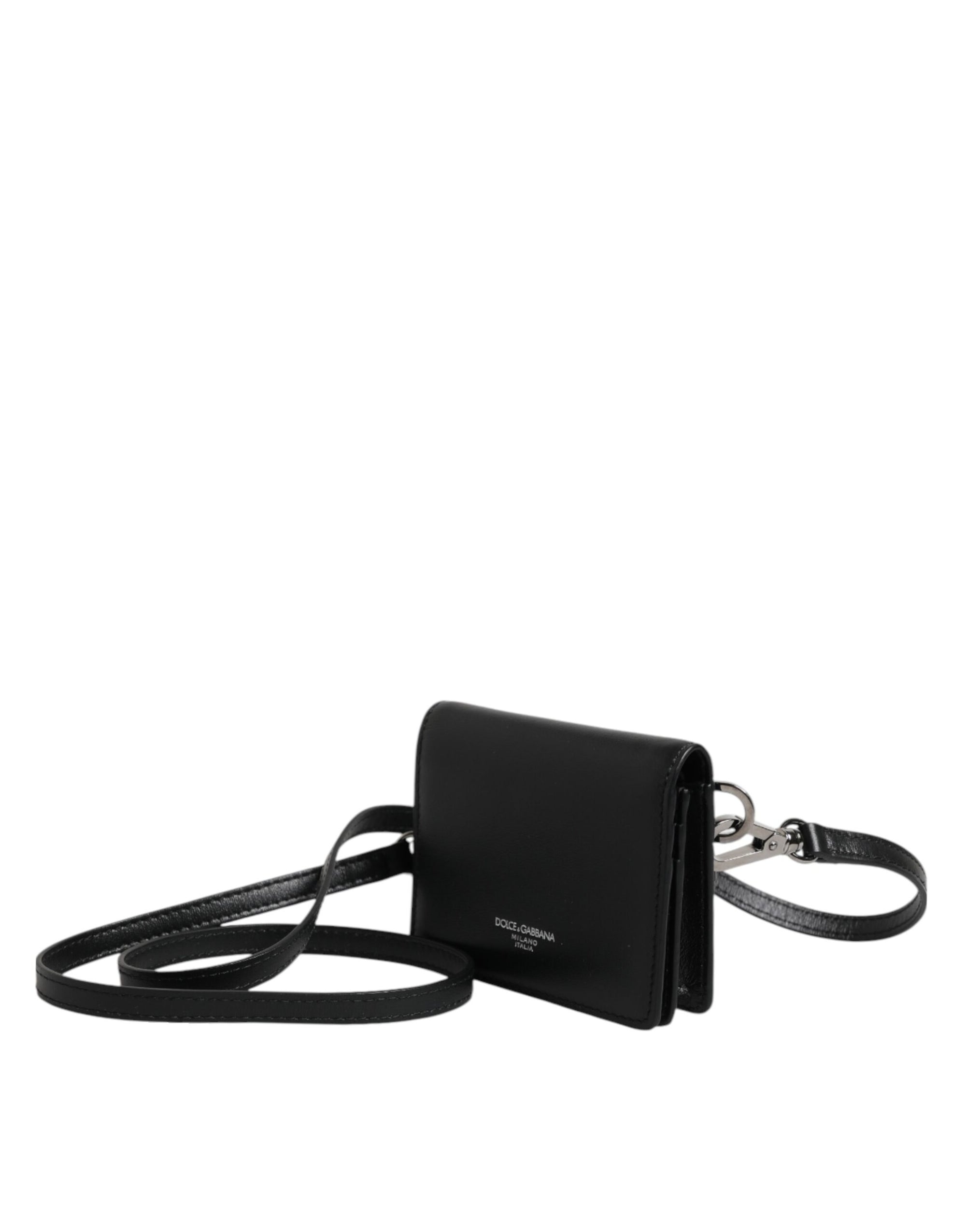 Dolce & Gabbana Negro de cuero Bifold Tarjetero Crossbody Hombres Borse Bolsa