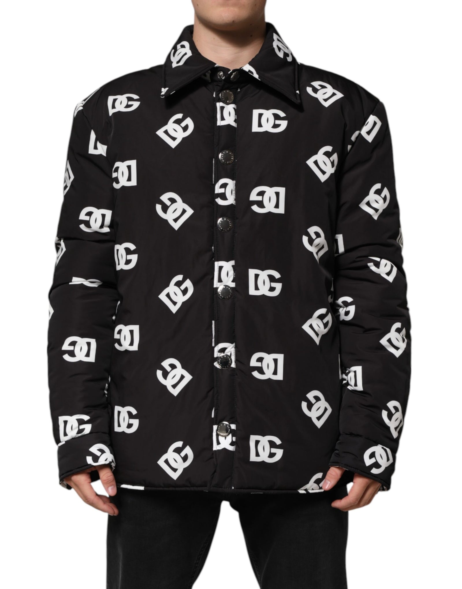 Dolce &amp; Gabbana Black DG Monogram Nylon Windbreaker Jacket