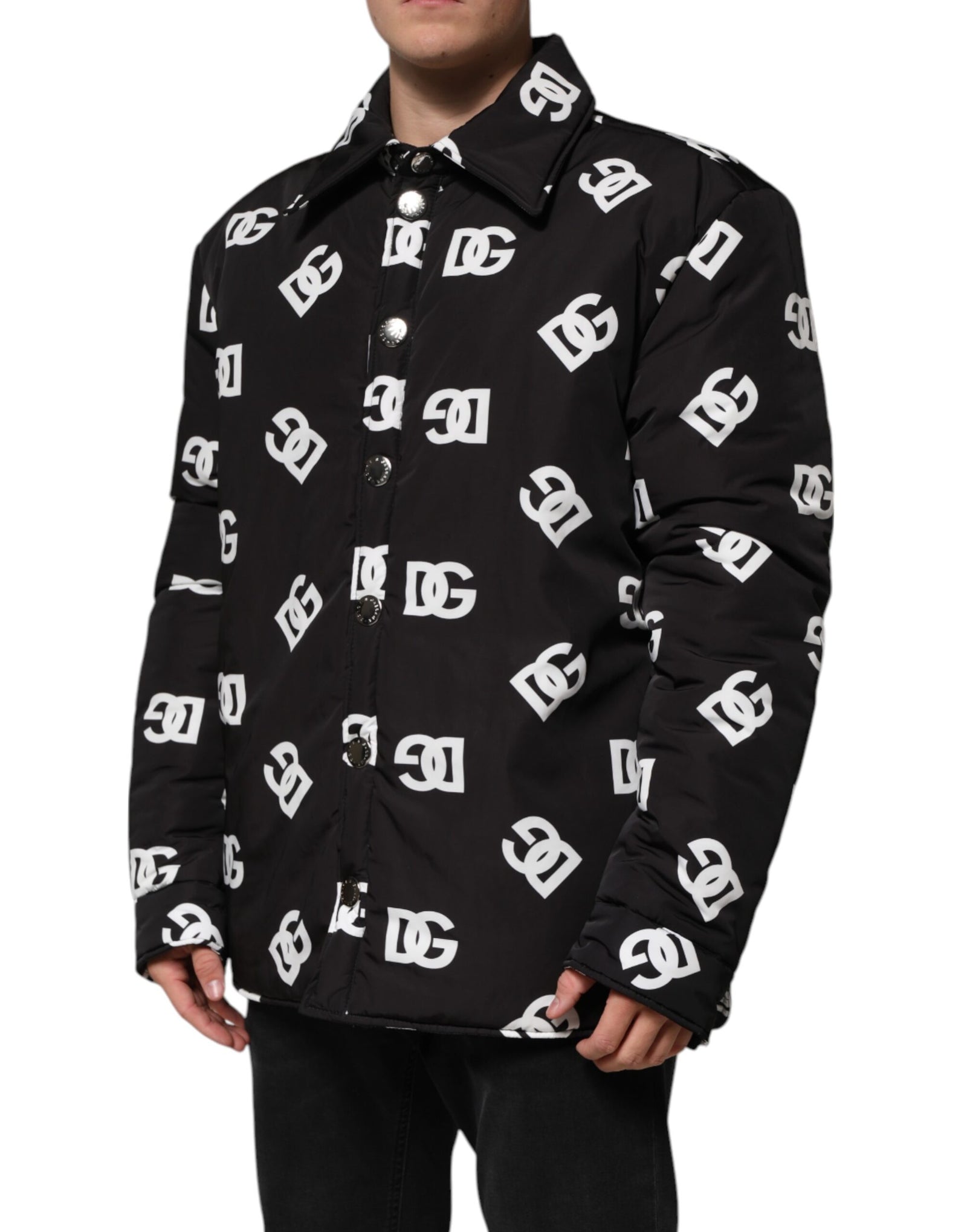 Dolce &amp; Gabbana Black DG Monogram Nylon Windbreaker Jacket