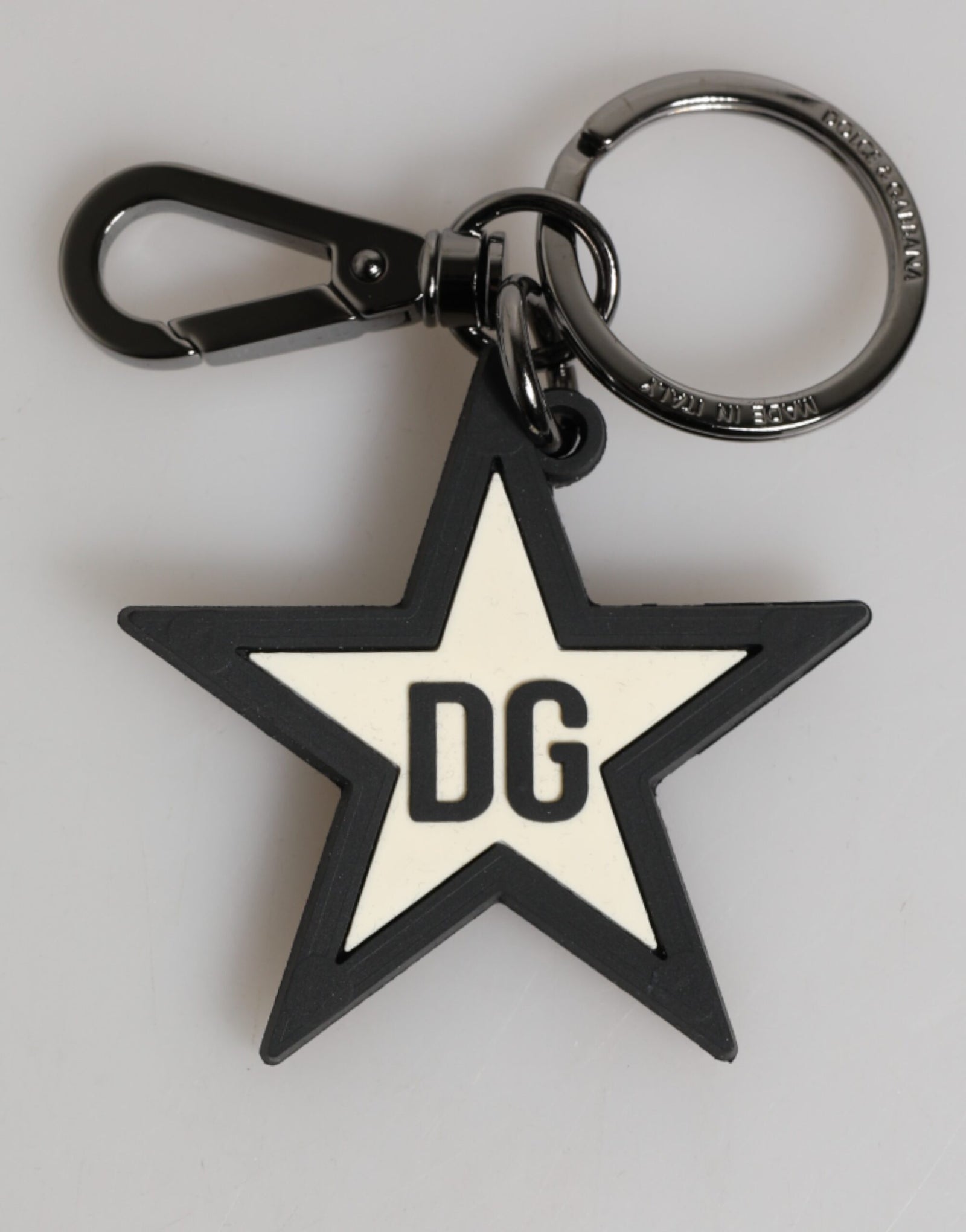 Dolce &amp; Gabbana White Black DG Logo Star Rubber Men's Keychain Keyring