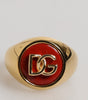 Dolce &amp; Gabbana Gold Tone Real Brass Red DG Logo Men Ring