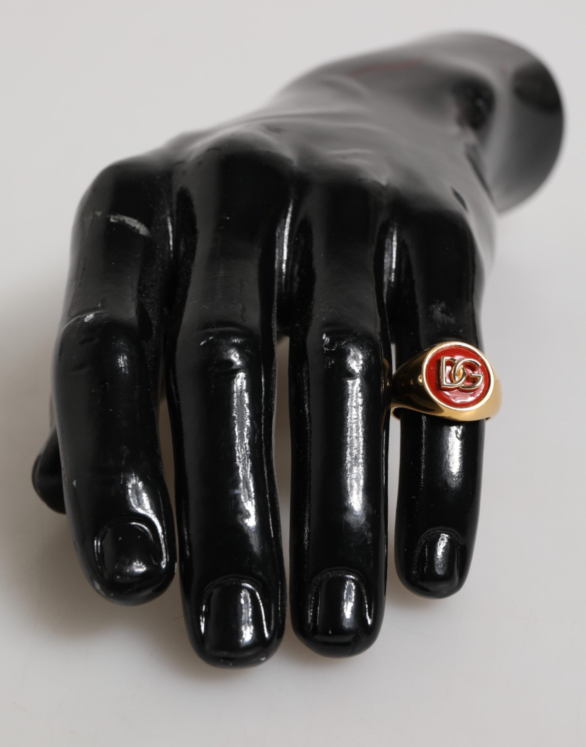 Dolce &amp; Gabbana Gold Tone Real Brass Red DG Logo Men Ring