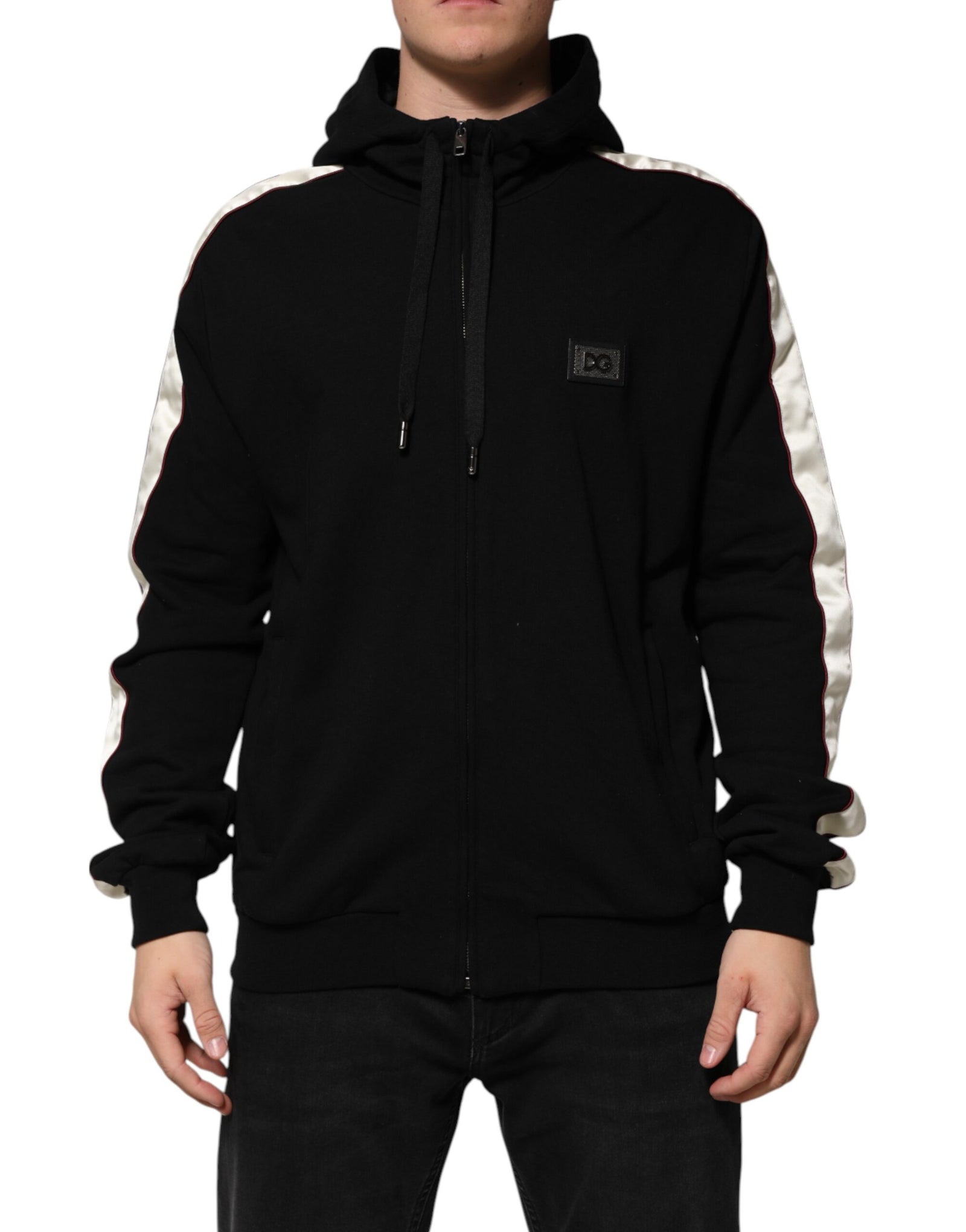 Dolce &amp; Gabbana Black Cotton Plaque Track Cardigan Sweater