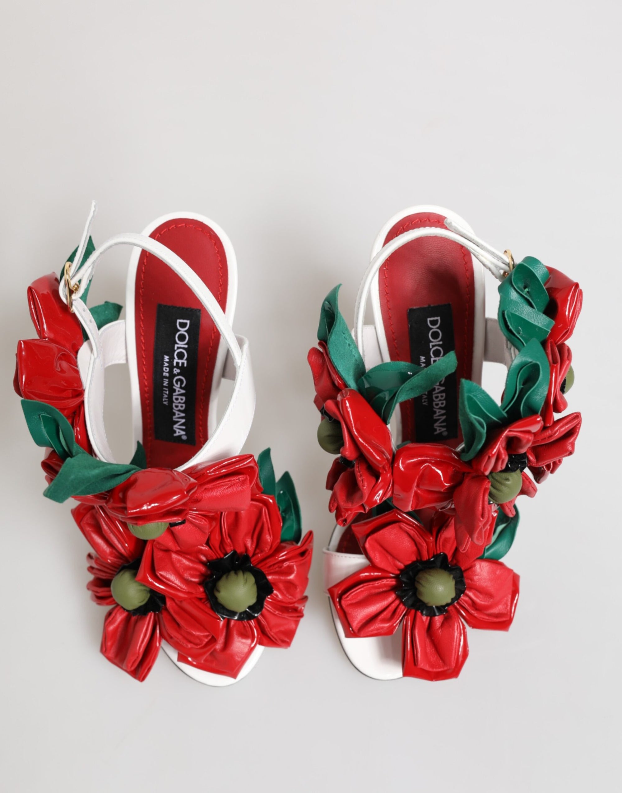 Sandales Dolce &amp; Gabbana à détails floraux blancs et rouges
