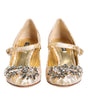 Dolce & Gabbana Gold Jacquard Crystal Mary Janes Pumps Shoes