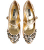 Dolce & Gabbana Gold Jacquard Crystal Mary Janes Pumps Shoes