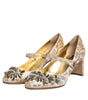 Dolce & Gabbana Gold Jacquard Crystal Mary Janes Pumps Shoes