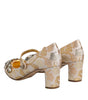 Dolce & Gabbana Gold Jacquard Crystal Mary Janes Pumps Shoes