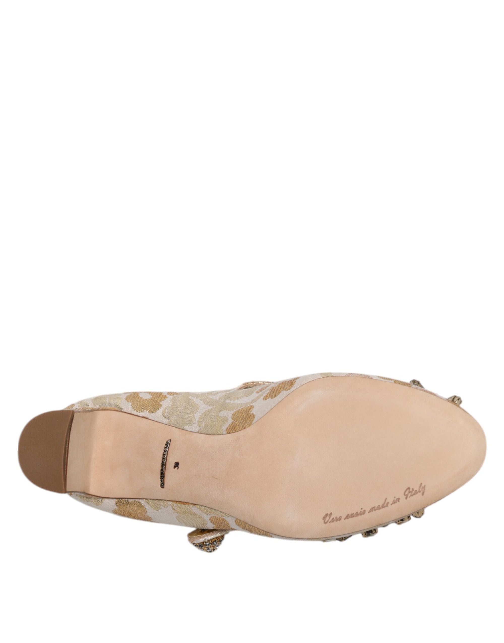 Dolce & Gabbana Gold Jacquard Crystal Mary Janes Pumps Shoes