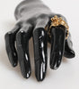 Dolce & Gabbana Gold Tone Brass Logo Chain Clear Crystals Adjustable Ring