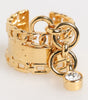 Dolce & Gabbana Gold Tone Brass Logo Chain Clear Crystals Adjustable Ring