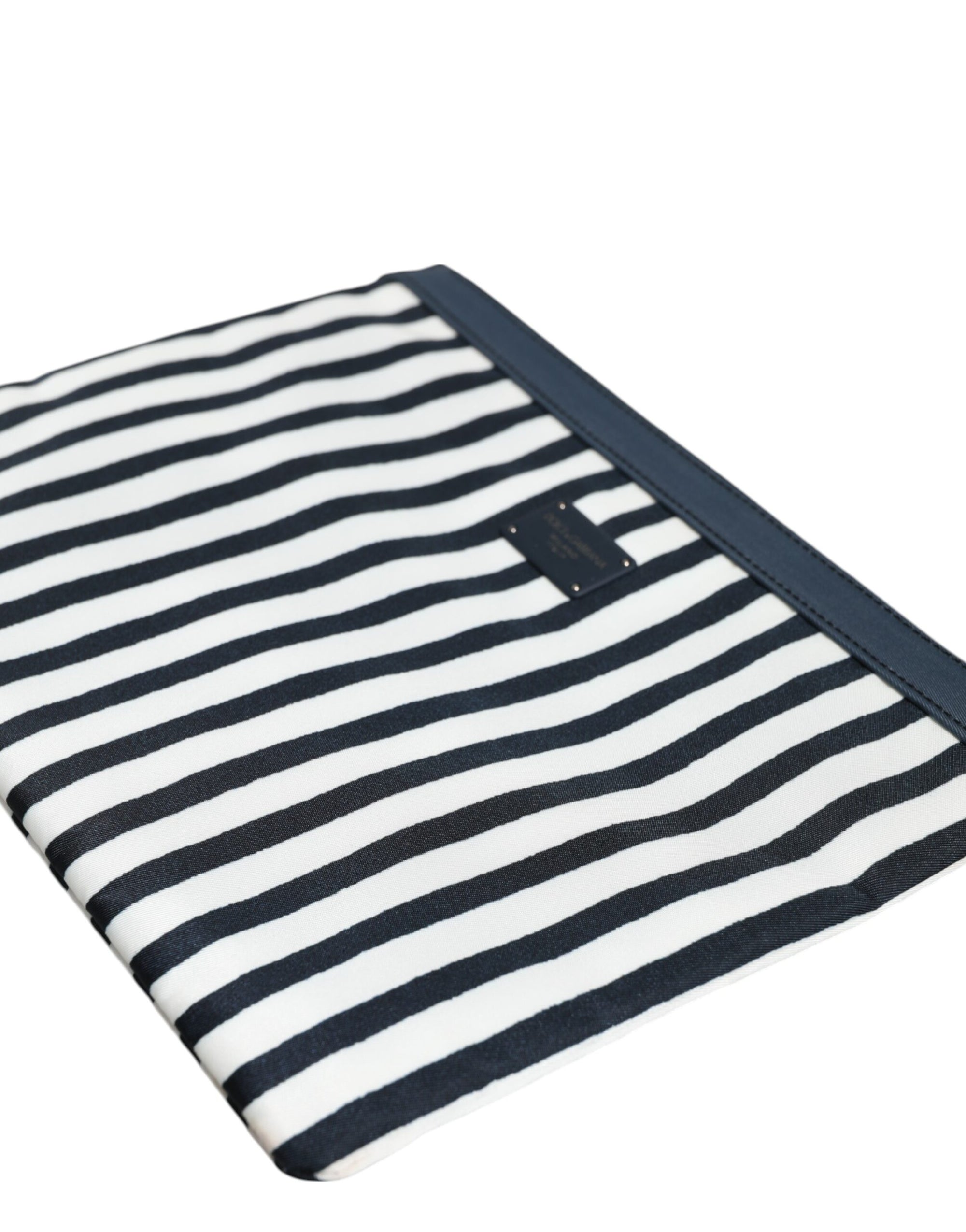 Dolce & Gabbana Black White Striped Logo Plaque Clutch Borse Pouch Bag